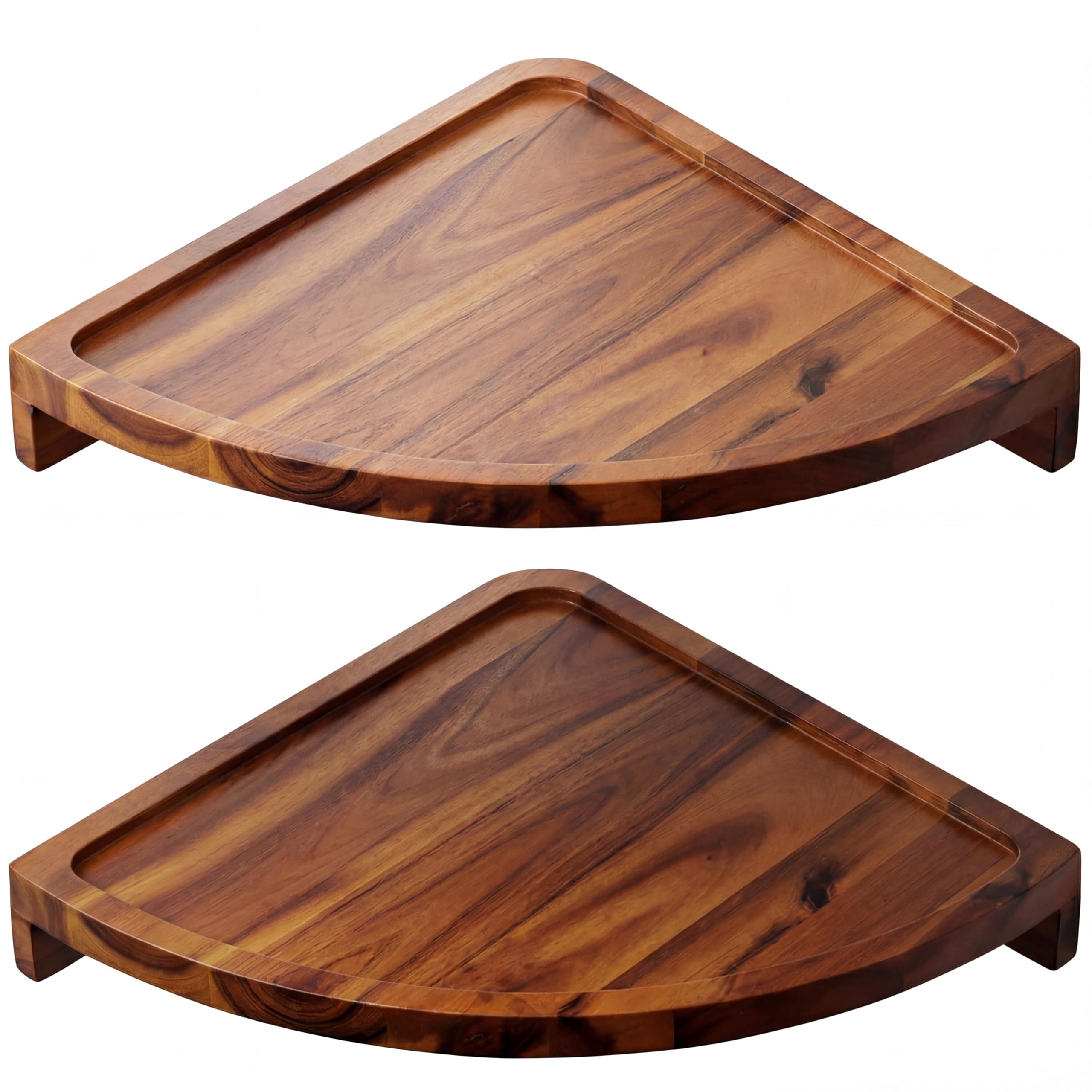 Demigo Floating Round Corner Shelves for Wall 2pcs - Acacia Wood Wall-Mounted Storage Shelves for Home Decor, Space Saving Displays for Living Room, Kitchen, Office, and Bedroom (Natural Brown)