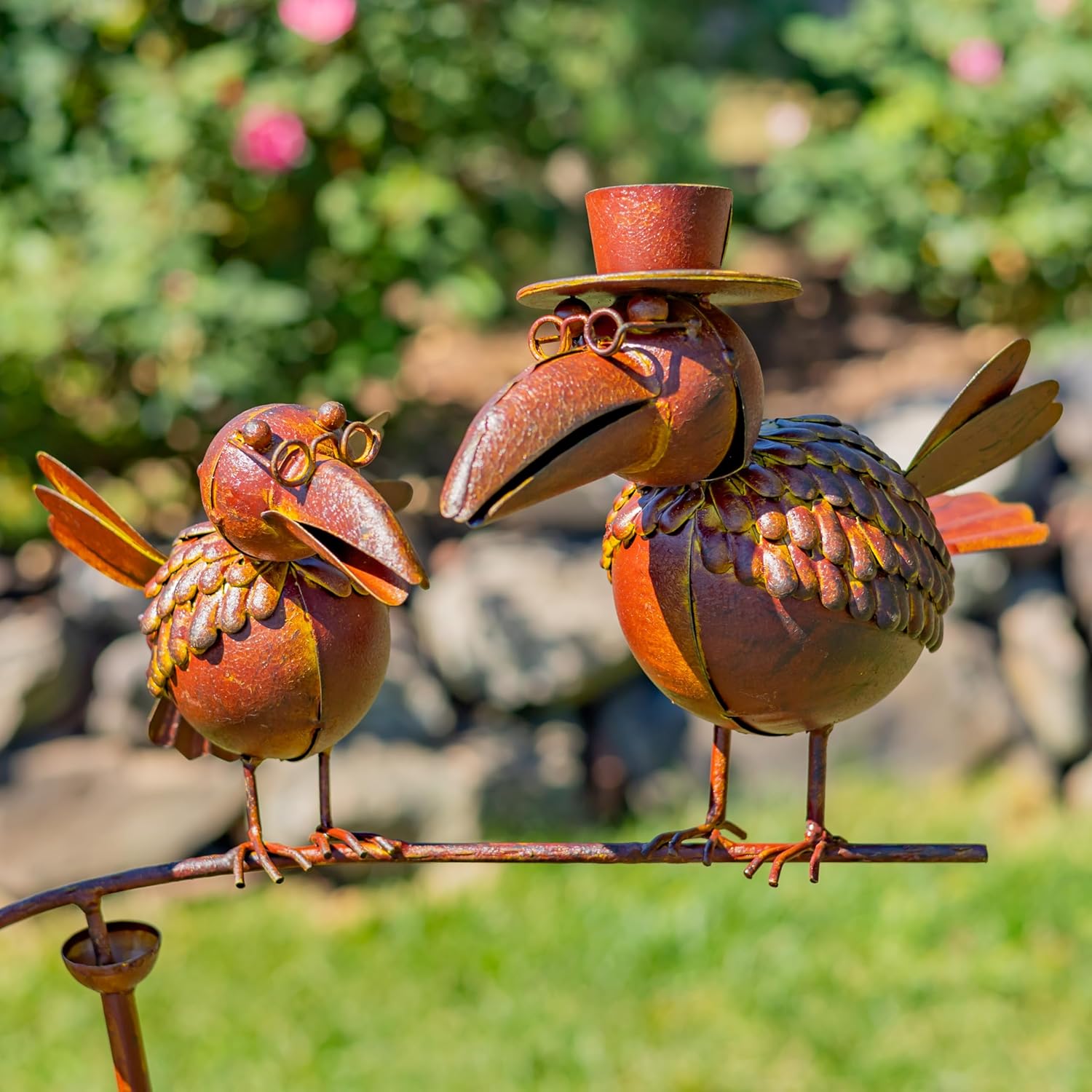 Zaer Ltd. Metal Balance Stakes with Feathered Style Metal Birds (Andrew & John)