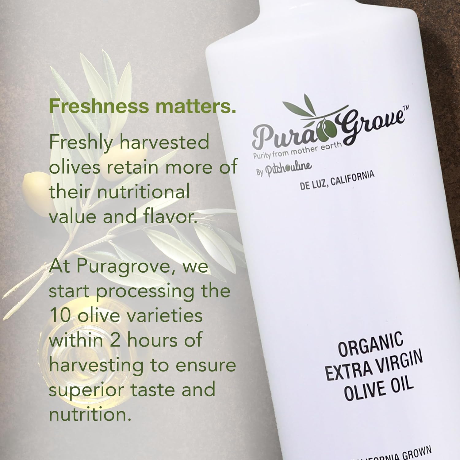 Pura Grove Organic Cold Pressed Extra Virgin Olive Oil Premium Grade - High Polyphenol - Hand Harvested & California Grown - 16.9Oz Opaque Glass Bottle 2024 Harvest 2025 Bottled - Image 3