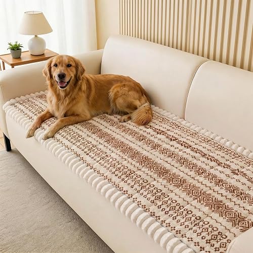 FUANGUI Couch Covers for Dogs Washable, Sofa Cover with Straps for 3 Cushion Cou