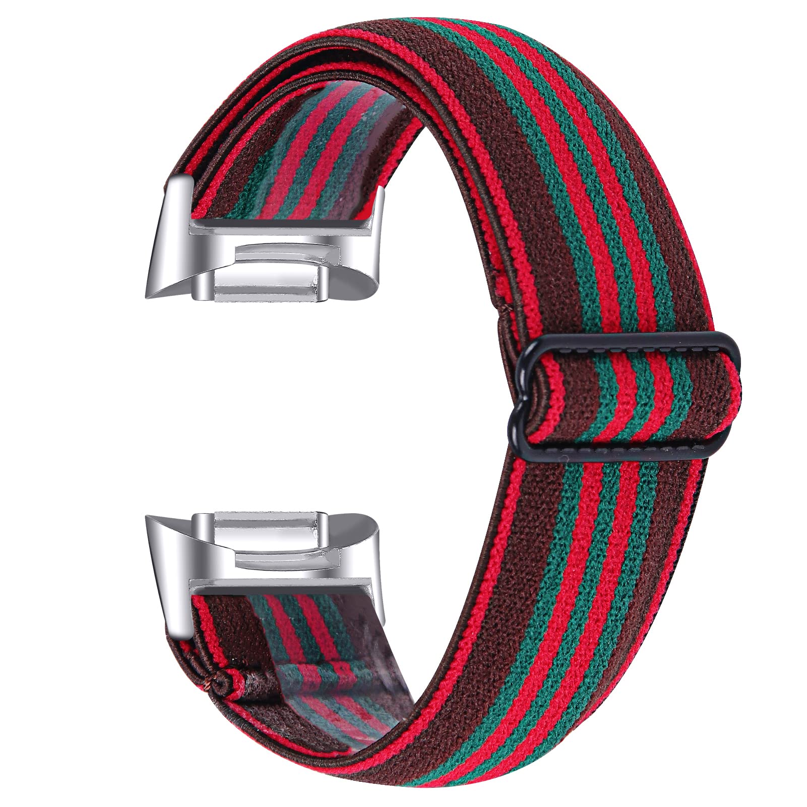 Gimuk Compatible with Fitbit Charge 5 Strap for Women Men, Soft Nylon Woven Stretchy Adjustable Elastic Replacement Sport Strap Wristband for Fitbit Charge 5 Small Large (Red Green) — image 1