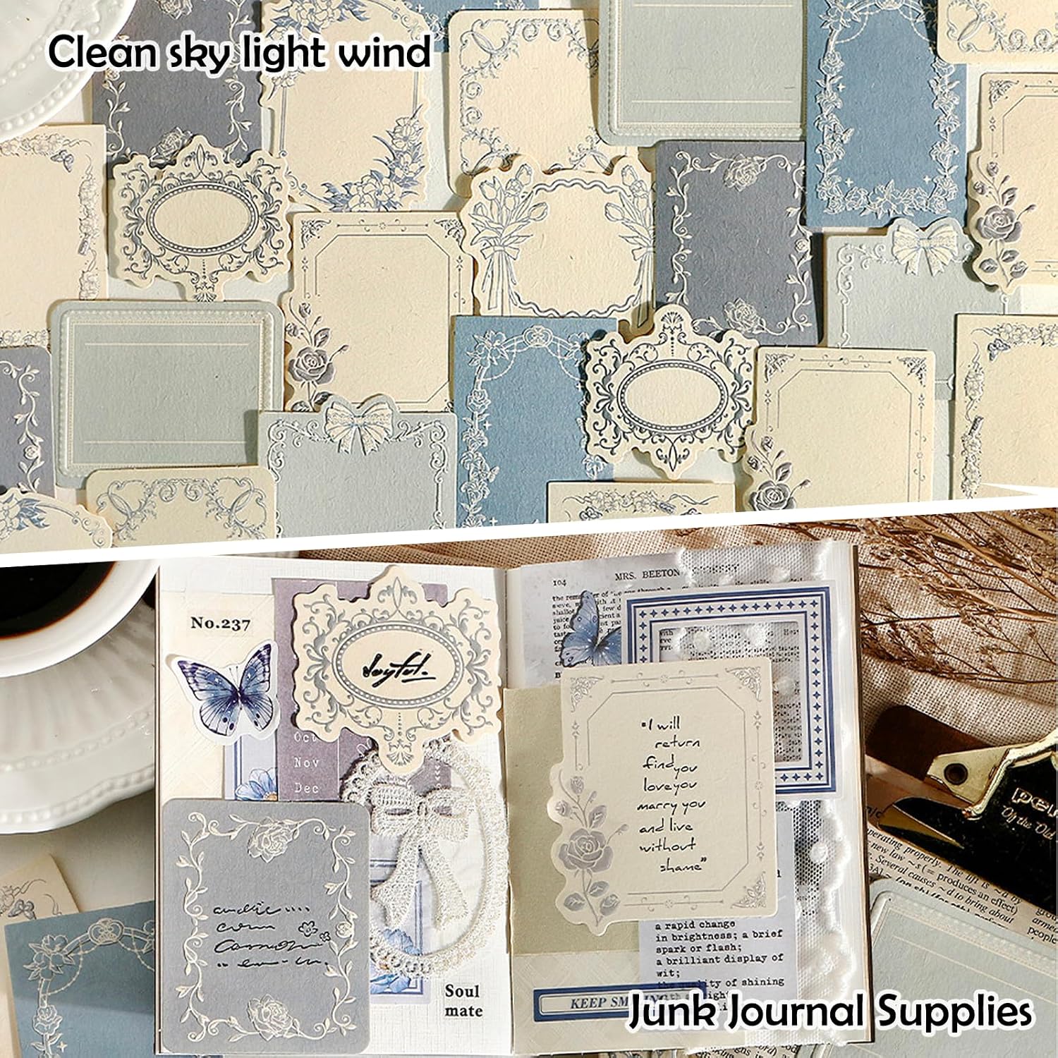 120 Pcs Embossed Scrapbooking Paper & Journaling Supplies, 160gsm Textured Scrapbook paper with Grass Fibers, Vintage Scrapbook Label Tags Set for Junk Journal Supplies, Card Making & DIY - 4 Boxes