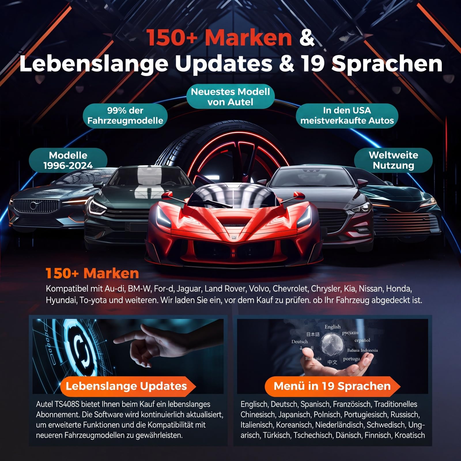 Autel MaxiTPMS TS408S – 2026 TPMS Anlernwerkzeug, OBD2 Scanner – OEM-Sensor (3 * 5+433MHz) Aktivierung/Anlernen/Reset/DTC löschen – Ersatz für TS501 PRO/TS508WIFI/TS601