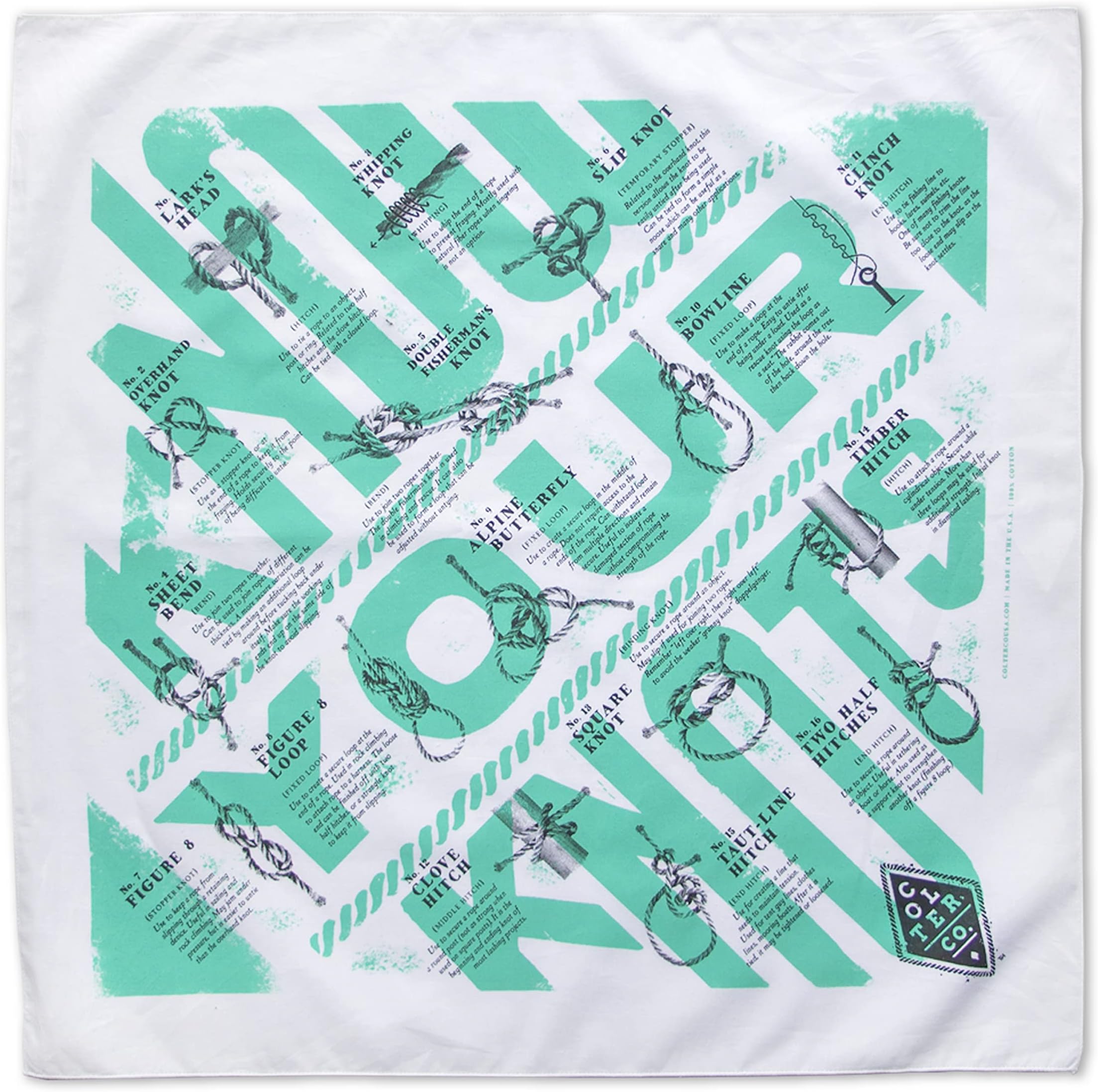 Know Your Knots Survival Bandana - 100% Cotton Unique Bandanas For Men, Women, Kids - Festival Head Bands, Scarfs