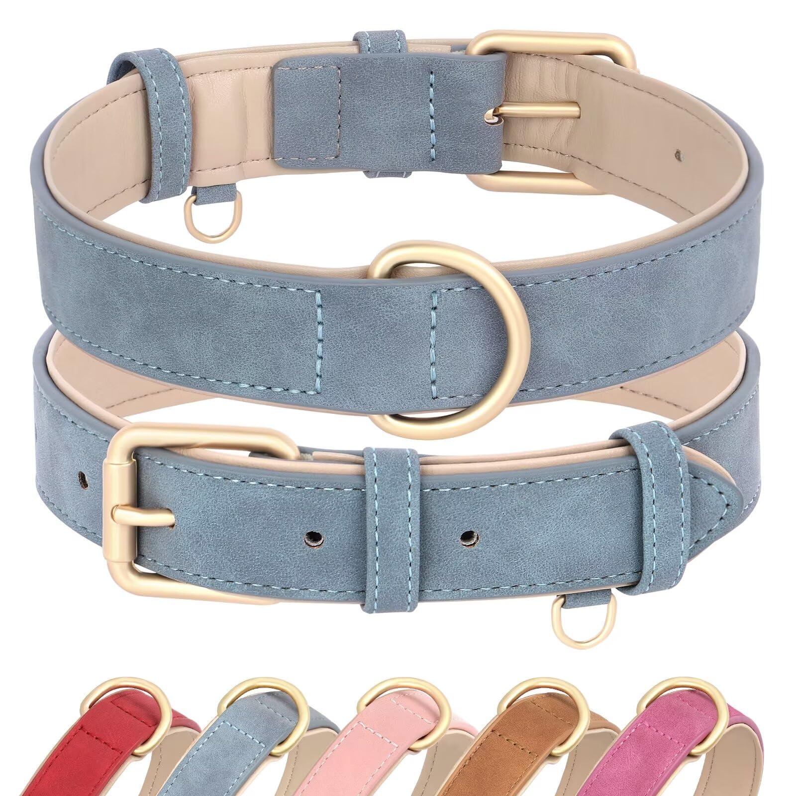 Collier pour chien en cuir Didog bleu taille M réglable avec boucle en métal
