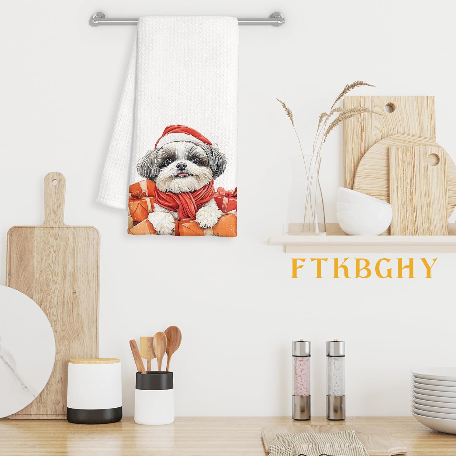 Christmas Shih Tzu Kitchen Towels, Shih Tzu Gifts for Women, Funny Xmas Dog Gift Boxes Decorative Dish Hand Tea Towels for Bathroom, Christmas Kitchen Bathroom Decor, 16x24 Inch - Image 3