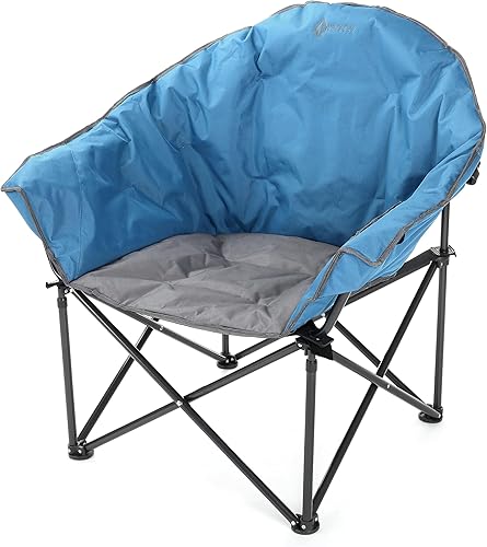 ARROWHEAD OUTDOOR Silla de camping plegable de gran tamaño con bolsillo, portavasos, portátil, acolchada, luna, redonda, platillo, soporta 330 Azul