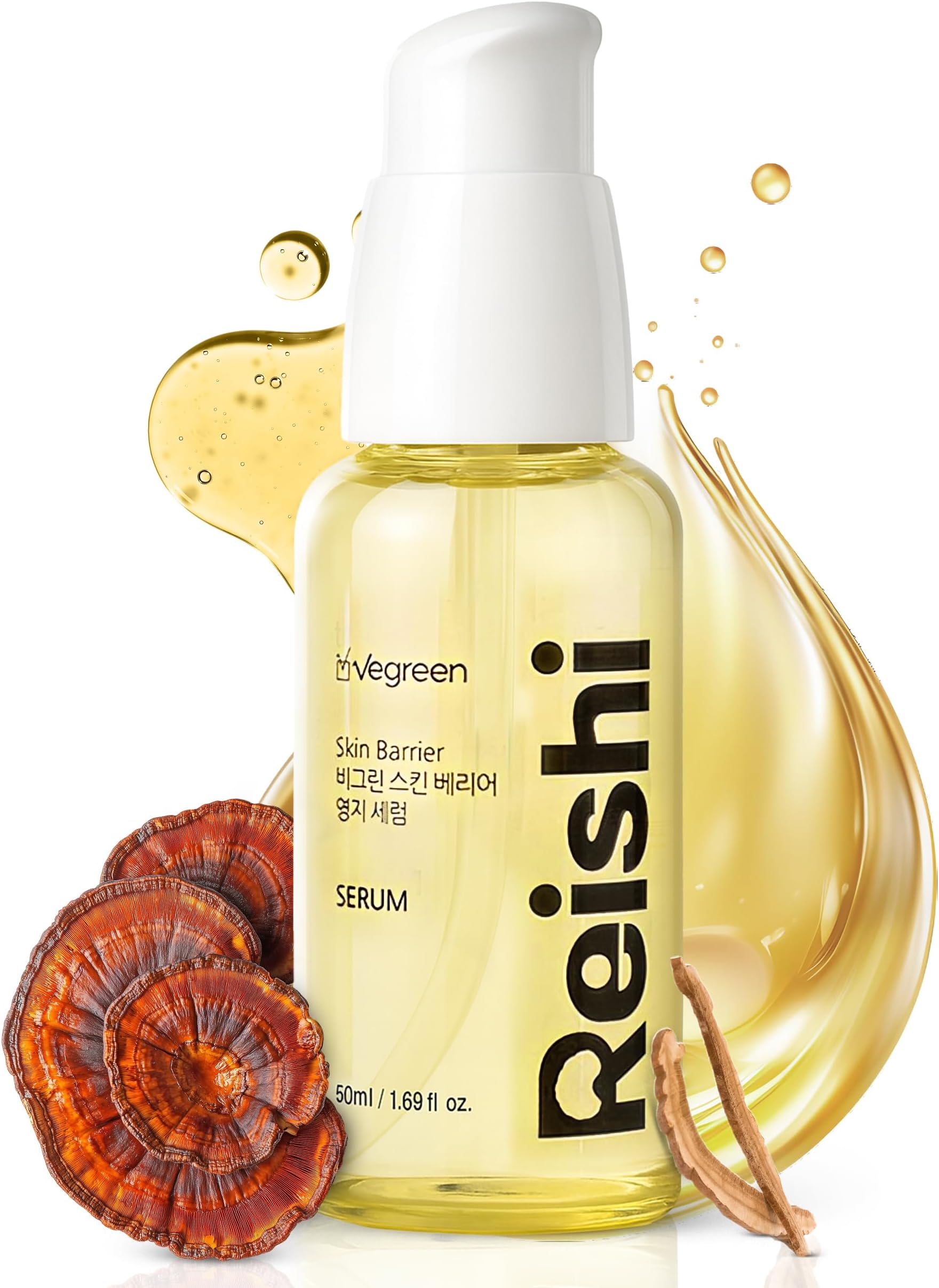 VEGREEN Skin Barrier Reishi Face Serum Skin Barrier Repair Moisturizer | Korean Hydrating Serum w/Mushroom Extracts & Lactobacillus Ferment | Glass Skin Serum for Face for All Skin Types 1.69 fl oz