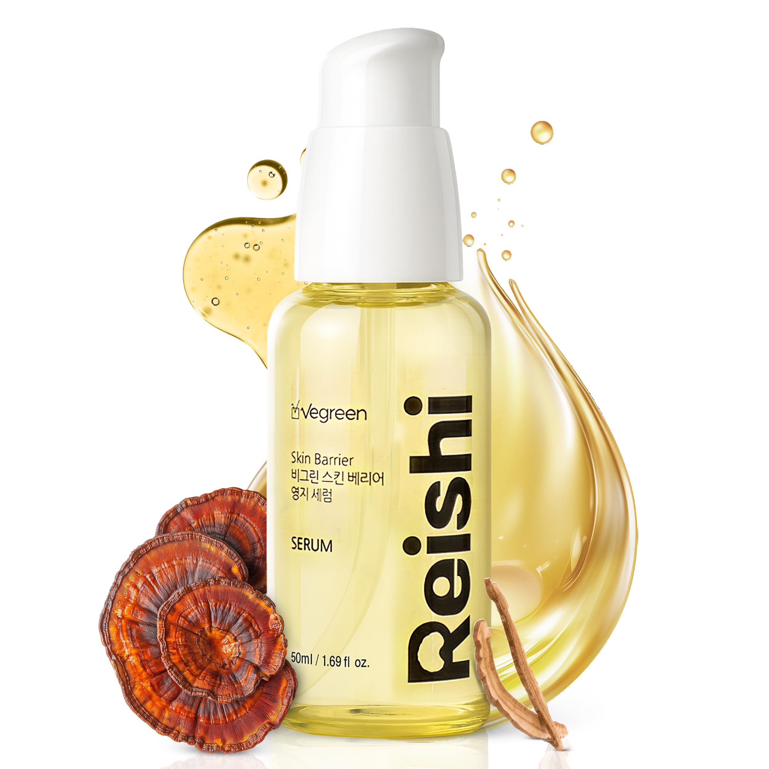 VEGREEN Skin Barrier Reishi Face Serum Skin Barrier Repair Moisturizer | Korean Hydrating Serum w/Mushroom Extracts & Lactobacillus Ferment | Glass Skin Serum for Face for All Skin Types 1.69 fl oz
