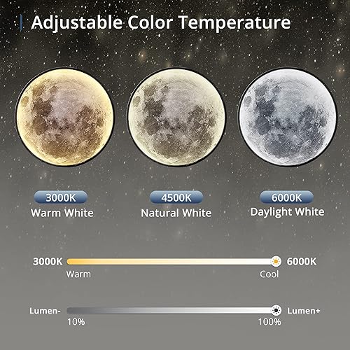 Miniatura 3 de Lámpara de pared de luna regulable de 19.6 pulgadas con control remoto, moderna lámpara de pared LED enchufable, lámpara de pared negra de 24 W,