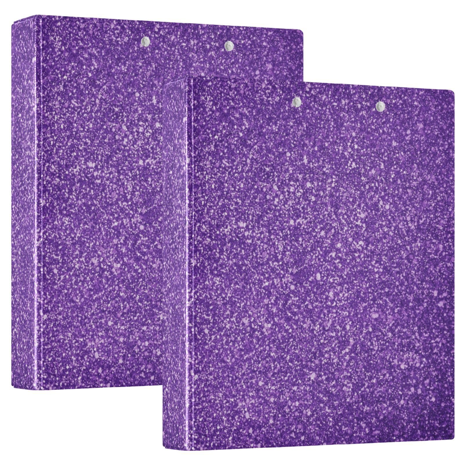 Raccoglitore a tre anelli viola glitterato, raccoglitore ad anelli a D, raccoglitore a 3 anelli con portablocco, flessibile a 3 anelli, per la scuola, 3 anelli (confezione da 2)
