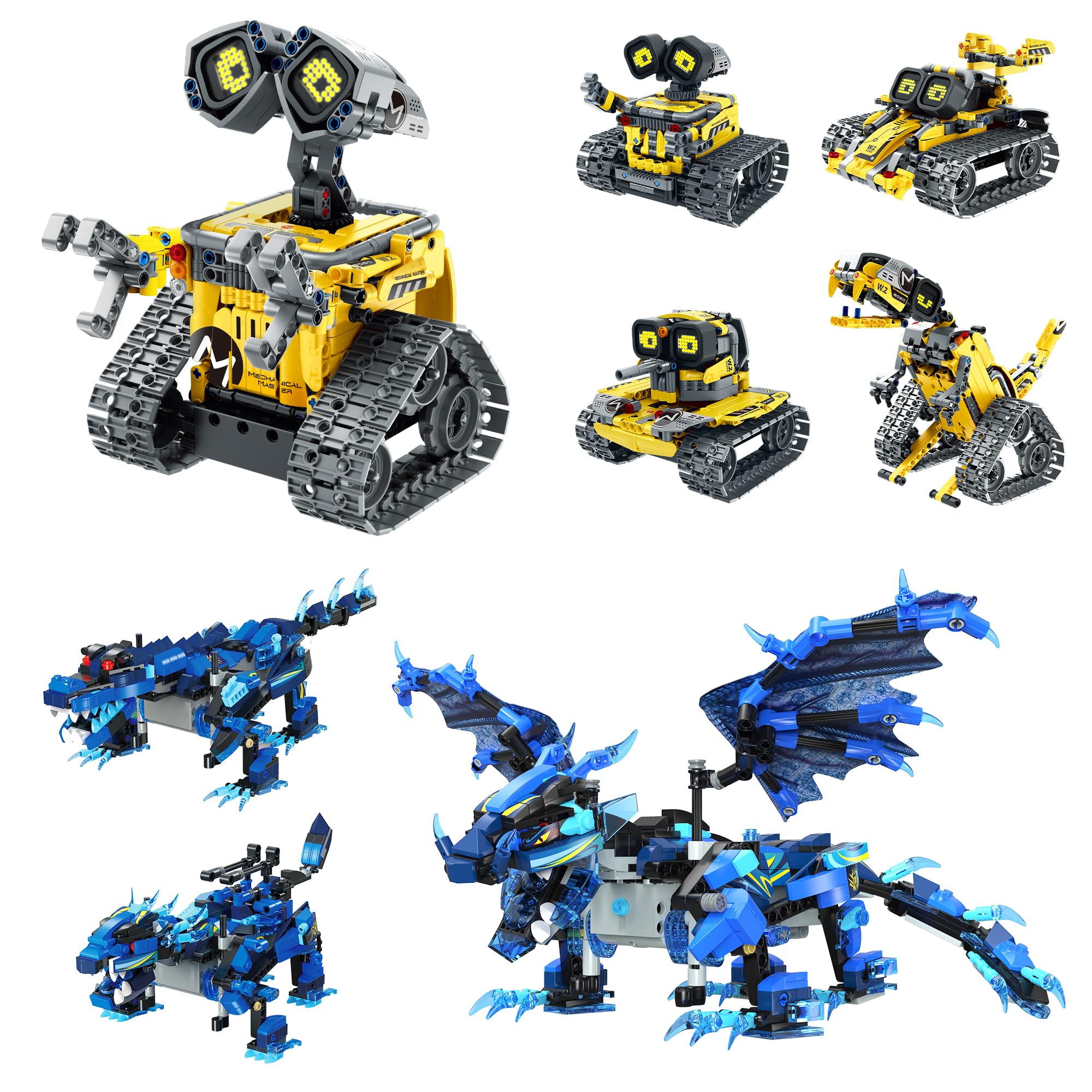 Sillbird Bundle - 2 Items Robot Building Kit & Dragon Robotic Toy for with Remote Control Christmas Stem Gifts for Kids Boys Ages 8-14, Technic Set Birthday Creative Gifts
