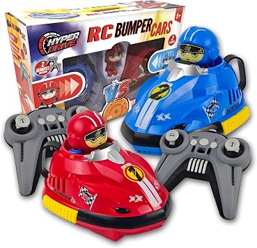 Hyper Drive Remote Control Bumper Car Race Set 2.4GHz RC Cars with Crash Action, Lights, Sounds & Rechargeable Battery 2 Player Kids Racing Toy