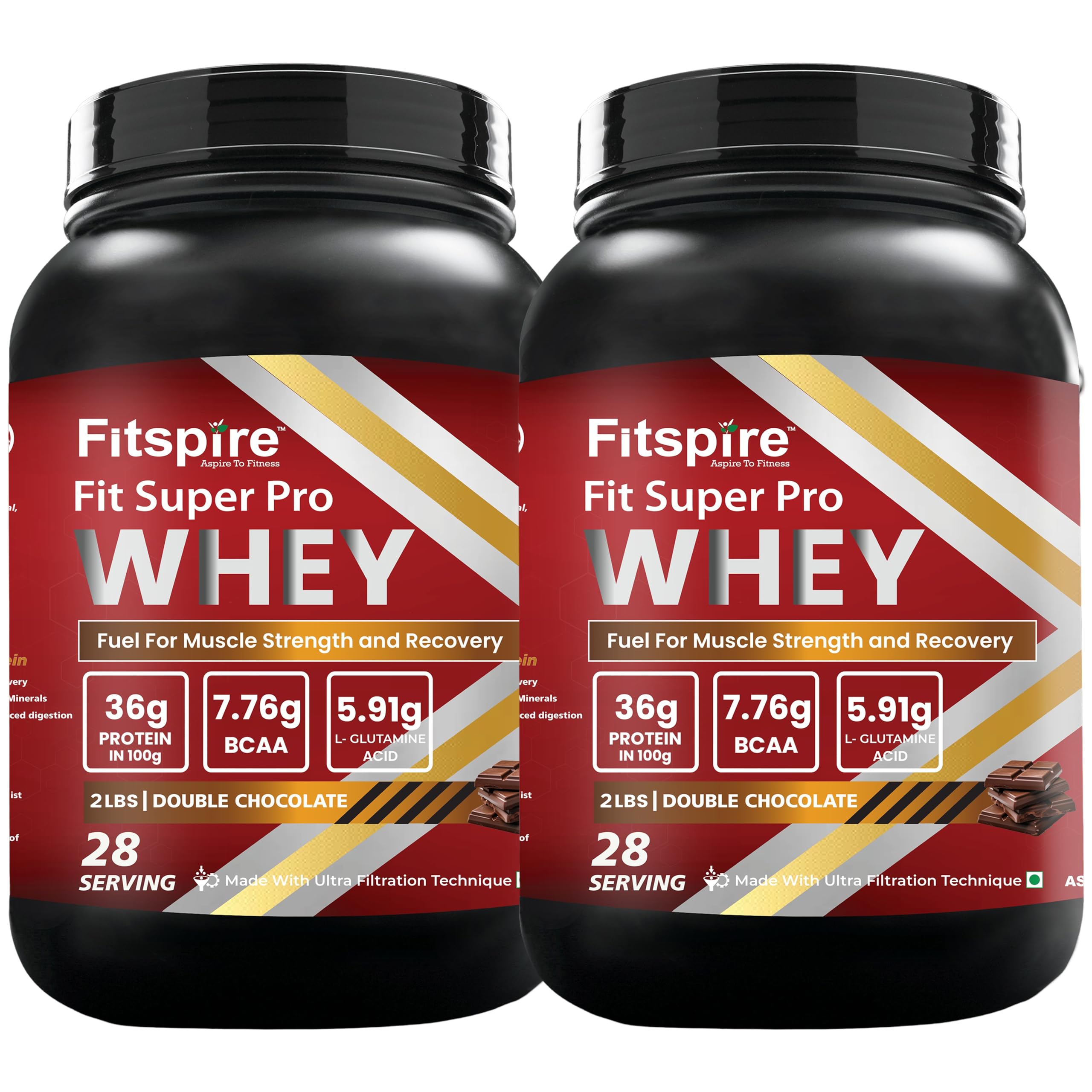 Fit Super Pro Double Chocolate Whey Protein Powder Combo 4Lbs (36g Protein Per 100g) | Premium Protein for Maximum Muscle Building & Fast Recovery