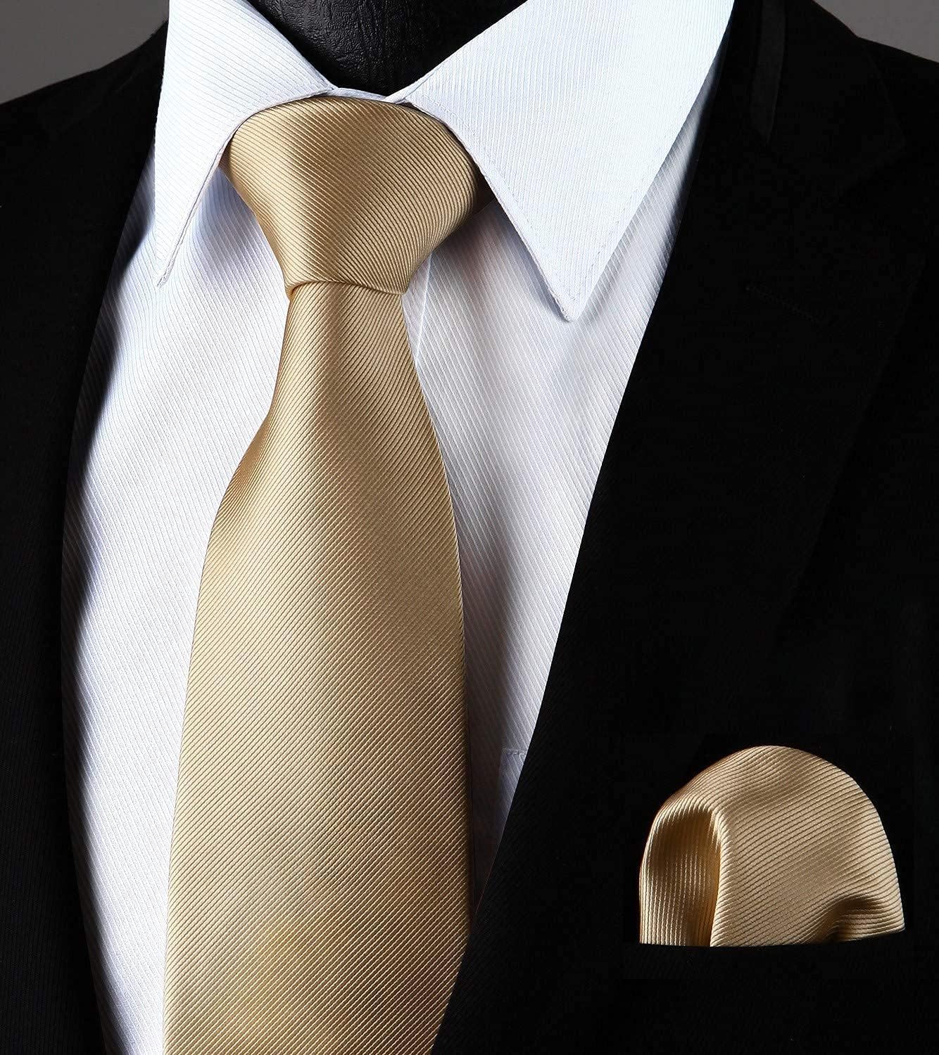 HISDERN Mens Solid Ties Formal Business Woven Tie and Pocket Square Cufflinks Set Classic Silk Satin Necktie Wedding - Image 3