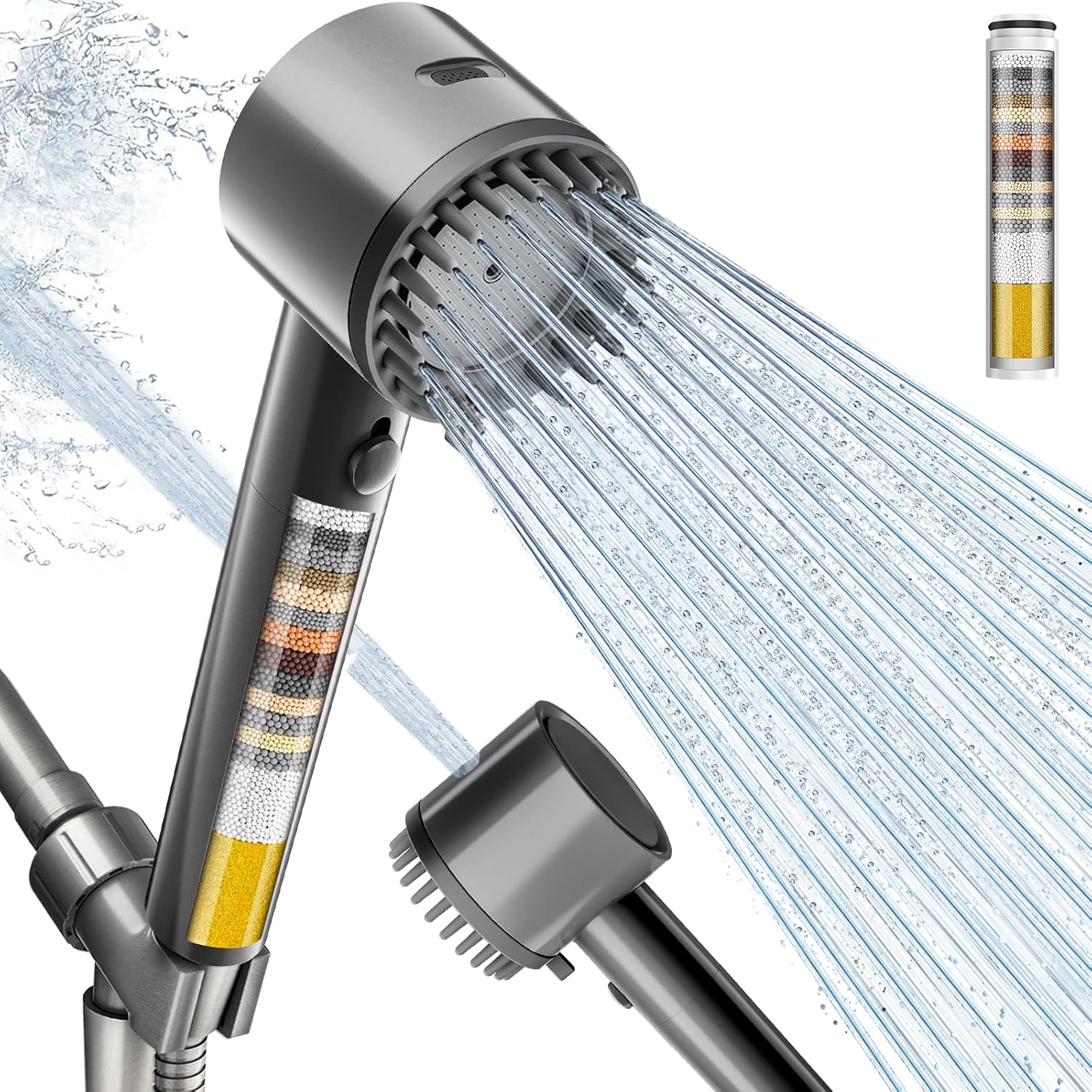 Cobbe Ion Drops Filtered Shower Head with Handheld, High Pressure 4+1 Spray Mode Showerhead with Filters, Built-in Power Wash for Hard Water - Remove Chlorine - Reduces Dry Itchy Skin, Luxury Gray product image
