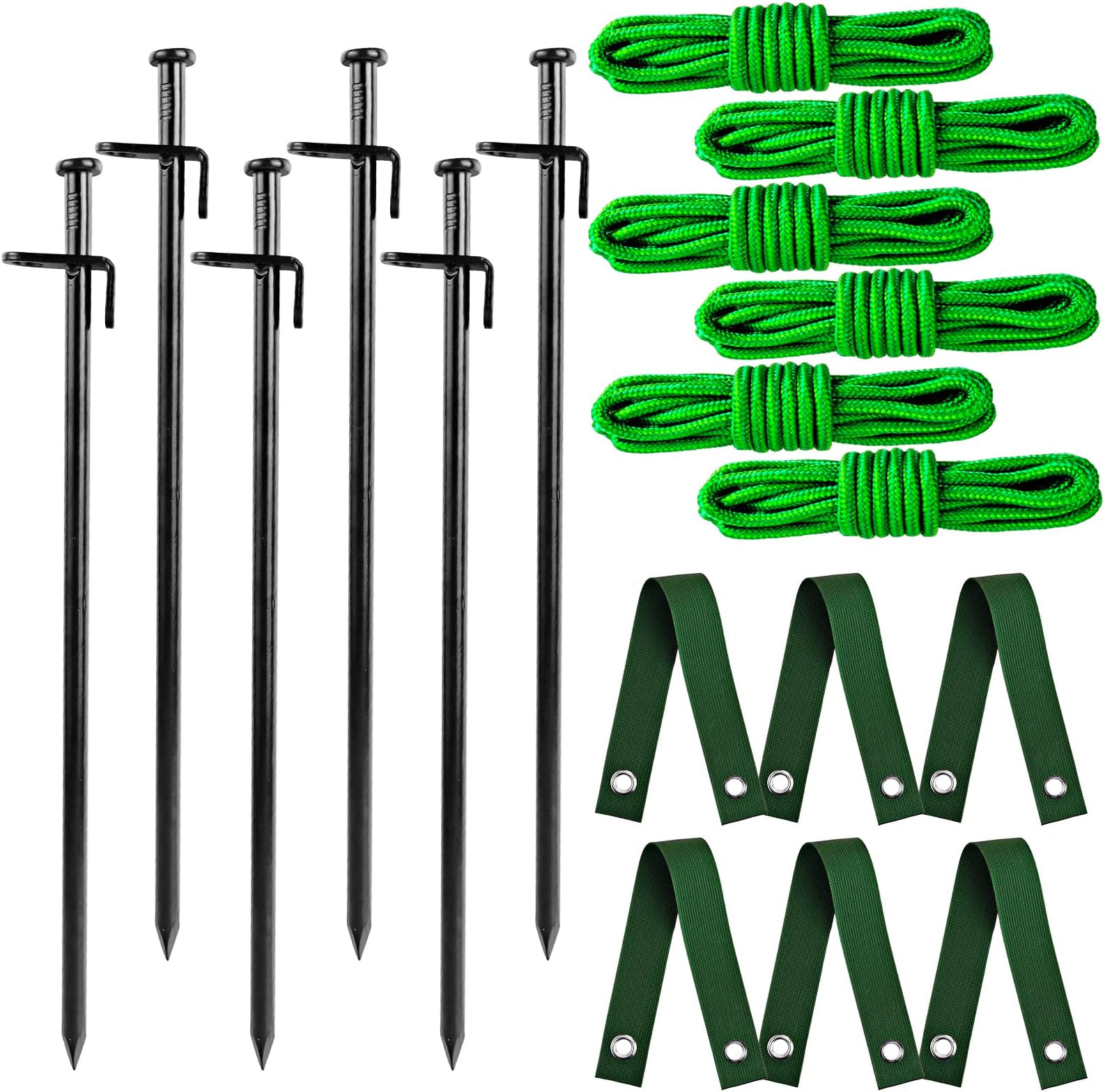 Heavy Duty Tree Stake Kit - Tree Stakes & Straps for Straightening Young Trees, Garden Tree Supports, 6pcs Metal Stakes, 6pcs Rope for Anchoring