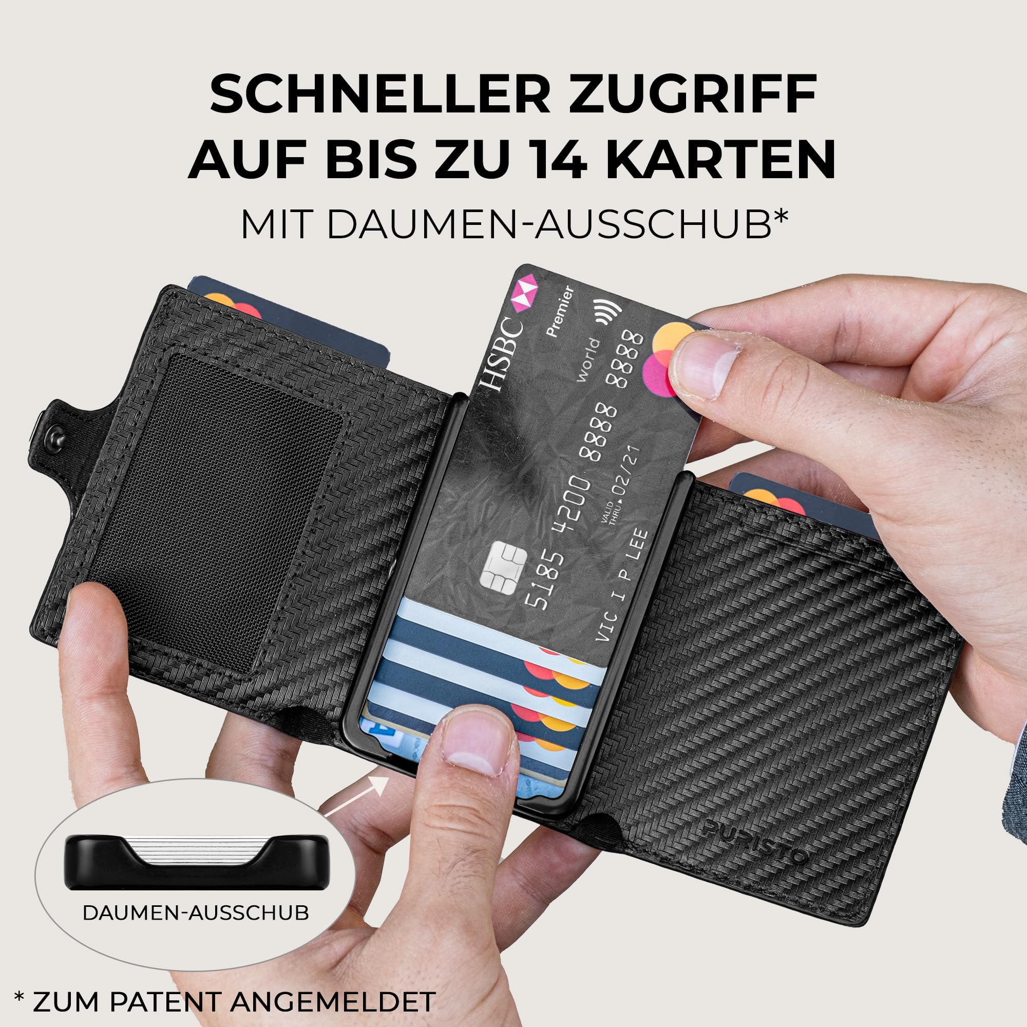 KLIK Classic Slim Wallet mit Münzfach - Mini-Geldbörse für Herren aus Echtleder - Kleines Kartenetui mit RFID-Schutz für 10-14 Karten - Carbon