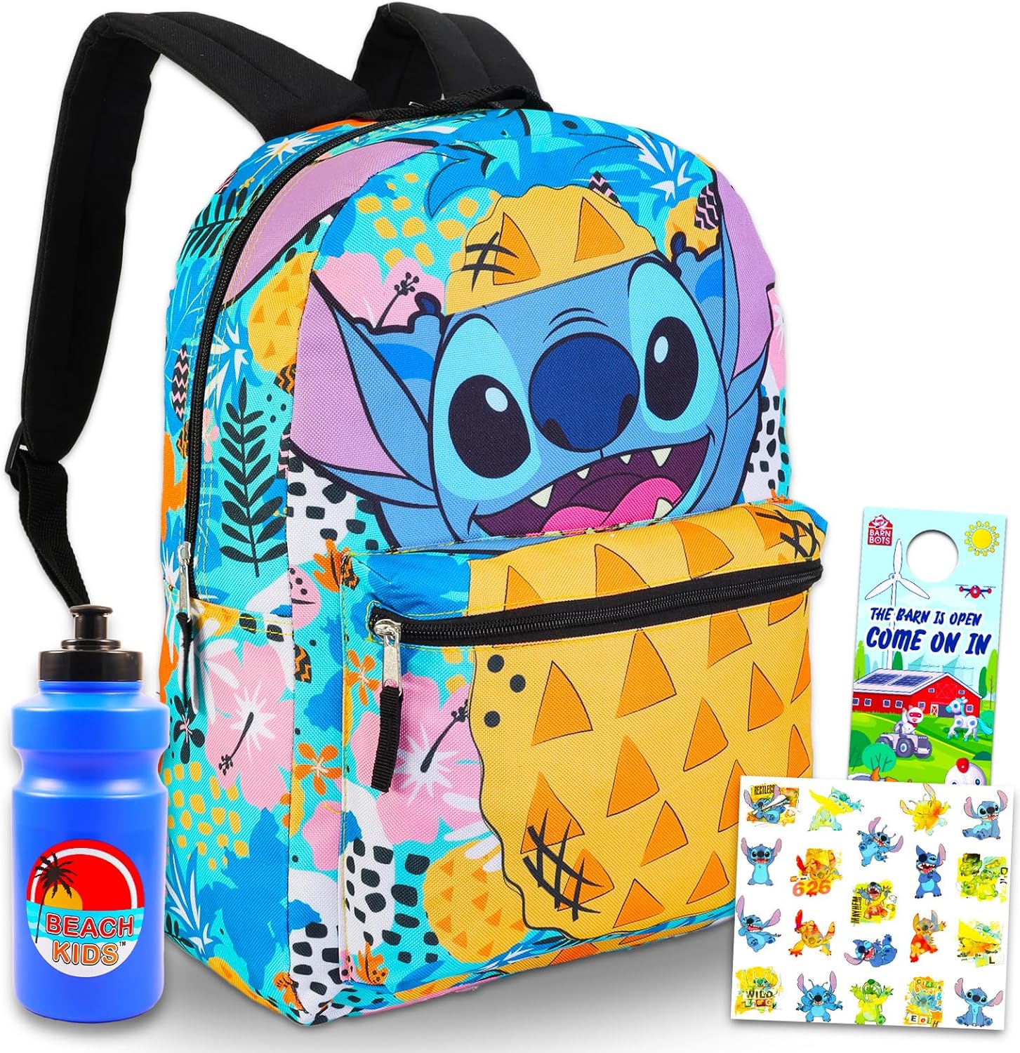 Disney Stitch Backpack Set - Bundle with a 16" School Backpack, Water Bottle, Stickers, More | Lilo and Stitch School Bag for Kids, Girls, Boys