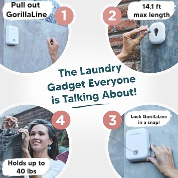 Retractable Clothesline Indoor Outdoor Clothes Line | Heavy Duty Clothes Drying Laundry Line | Wall Mounted Drying Rack Clothing Line