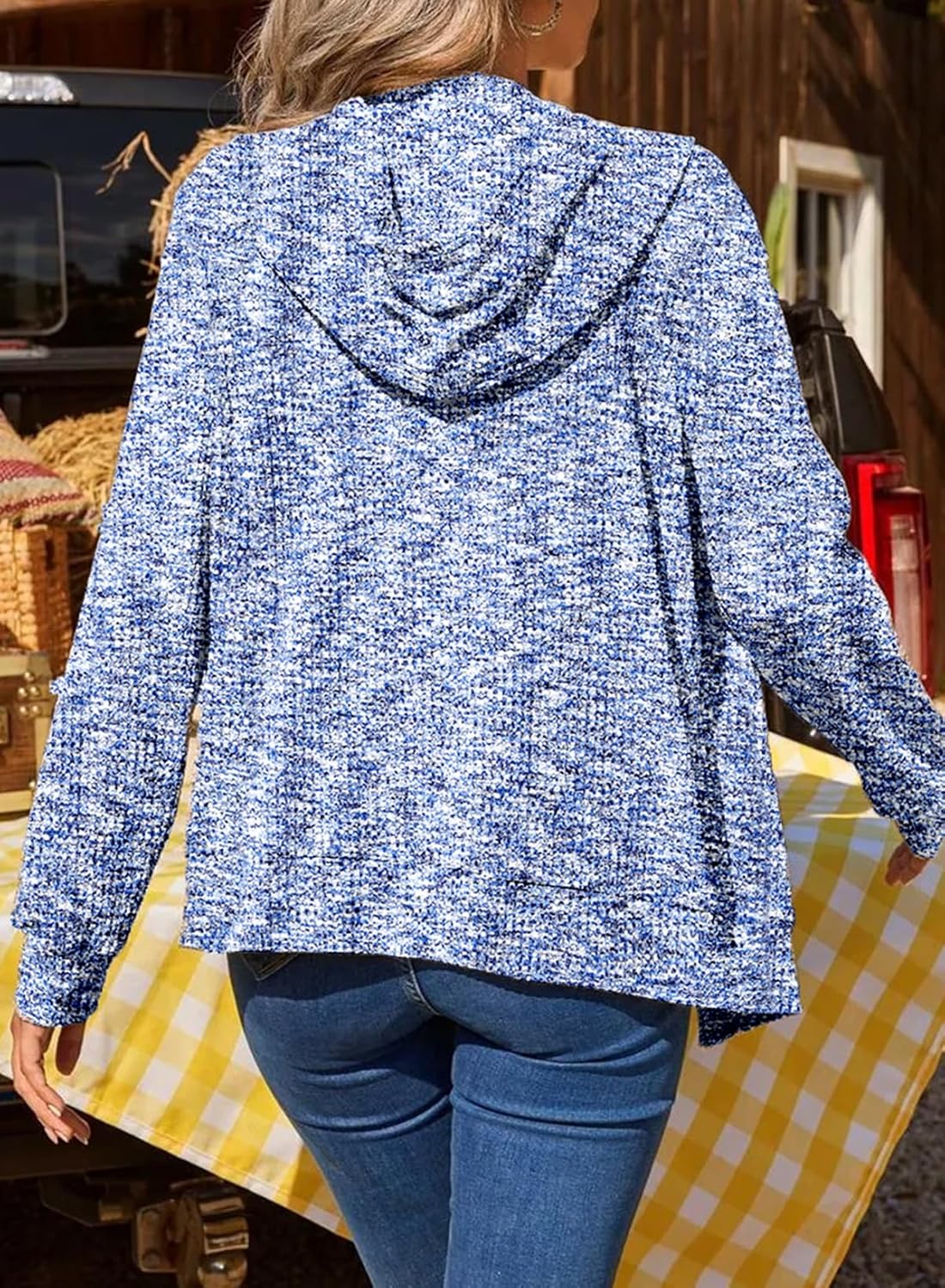 SHEWIN 2025 Fall Hoodies Waffle Knit Zip Up Sweatshirt Comfy Loose Fit Shakcet - Image 2