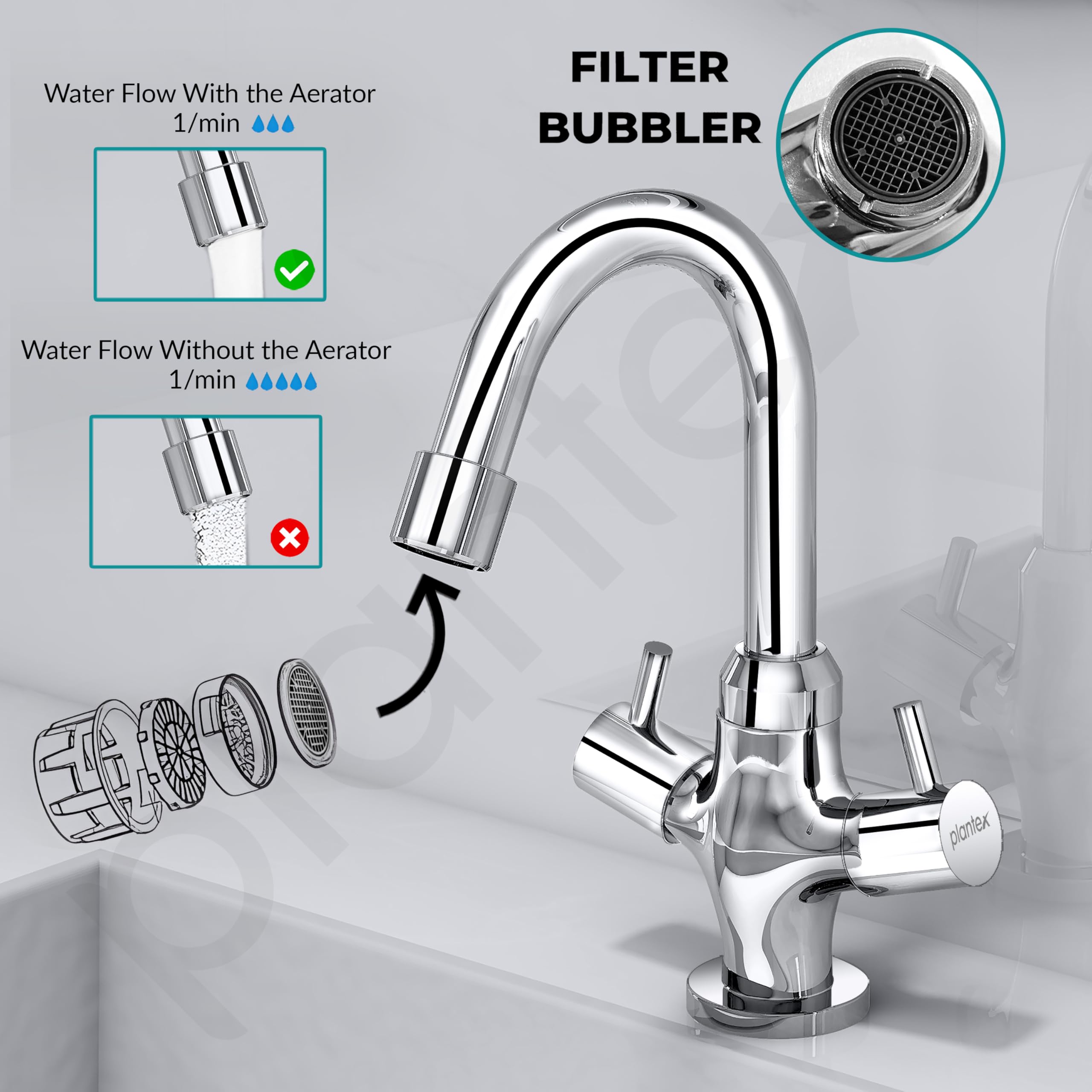 Plantex Brass Basin Mixer Tap - Chrome Finish -7