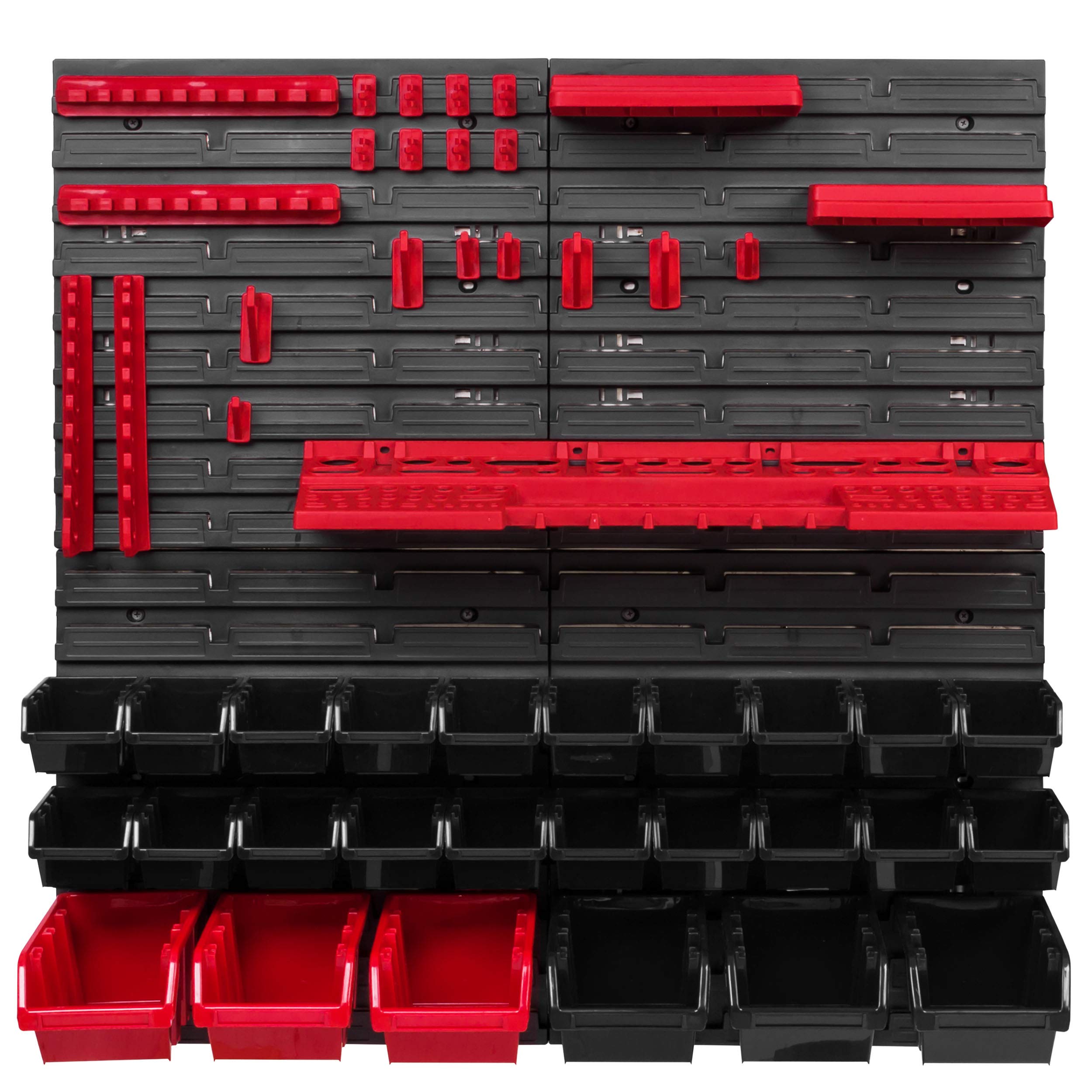 botle - Scaffalatura da parete con 26 scatole impilabili per attrezzi, sistema di stoccaggio scomparti da officina, pannelli a parete extra robusti ed espandibili, 78 x 78 cm