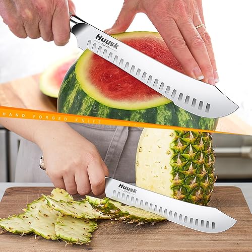 Miniatura 5 de Huusk Juego de cuchillos japoneses, cuchillo de carnicero y cuchillo de corte para pechuga, cuchillo forjado a mano de acero de alto carbono, serie