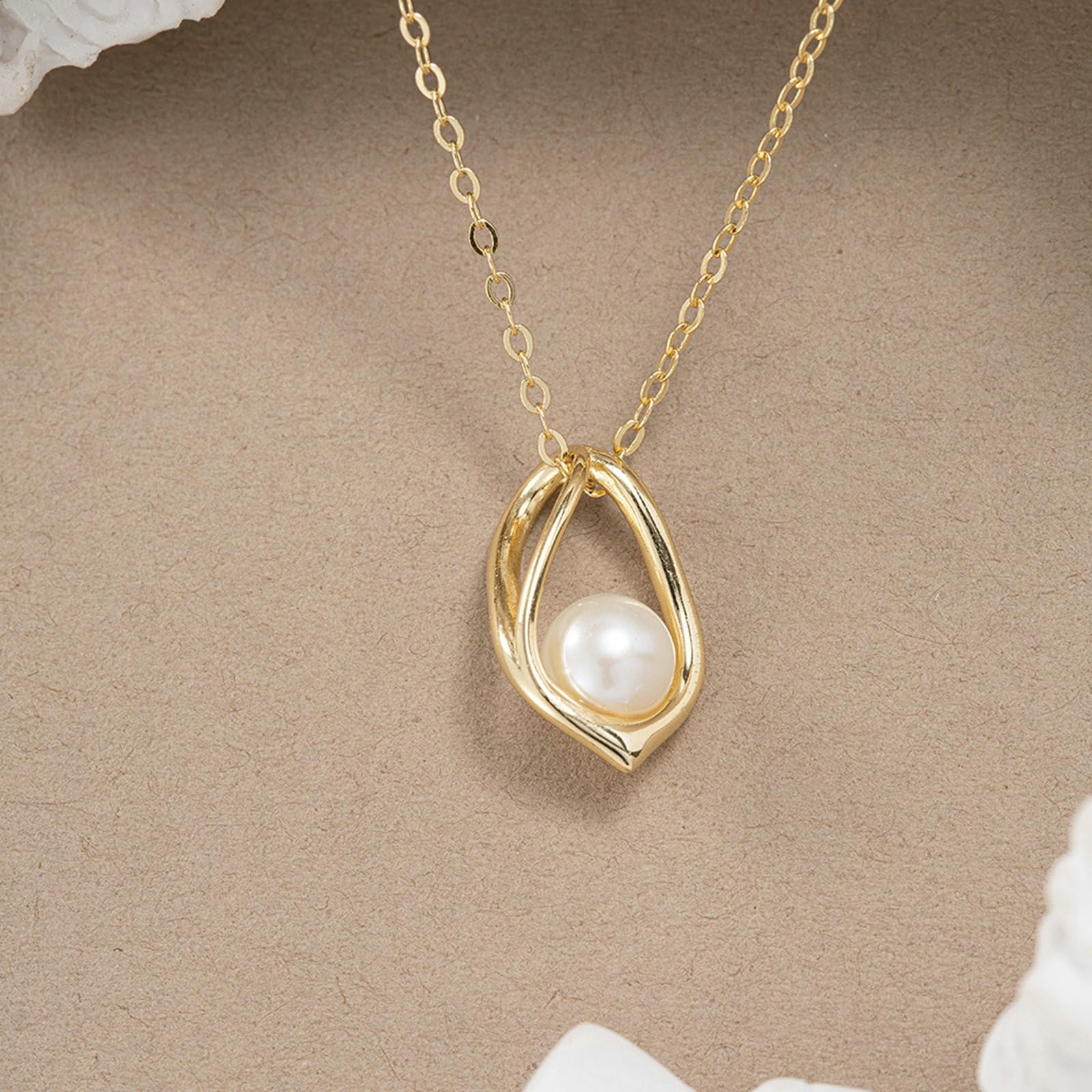 Collana Argento 925, Ciondolo a Goccia con Perla in Argento 925 per Donna Oro, Lunghezza 45cm