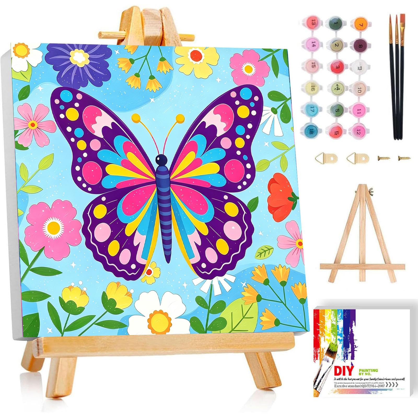 Gemozaic Butterfly Paint by Numbers Kit for Kids Ages 8-12, 8 x 8 Inch