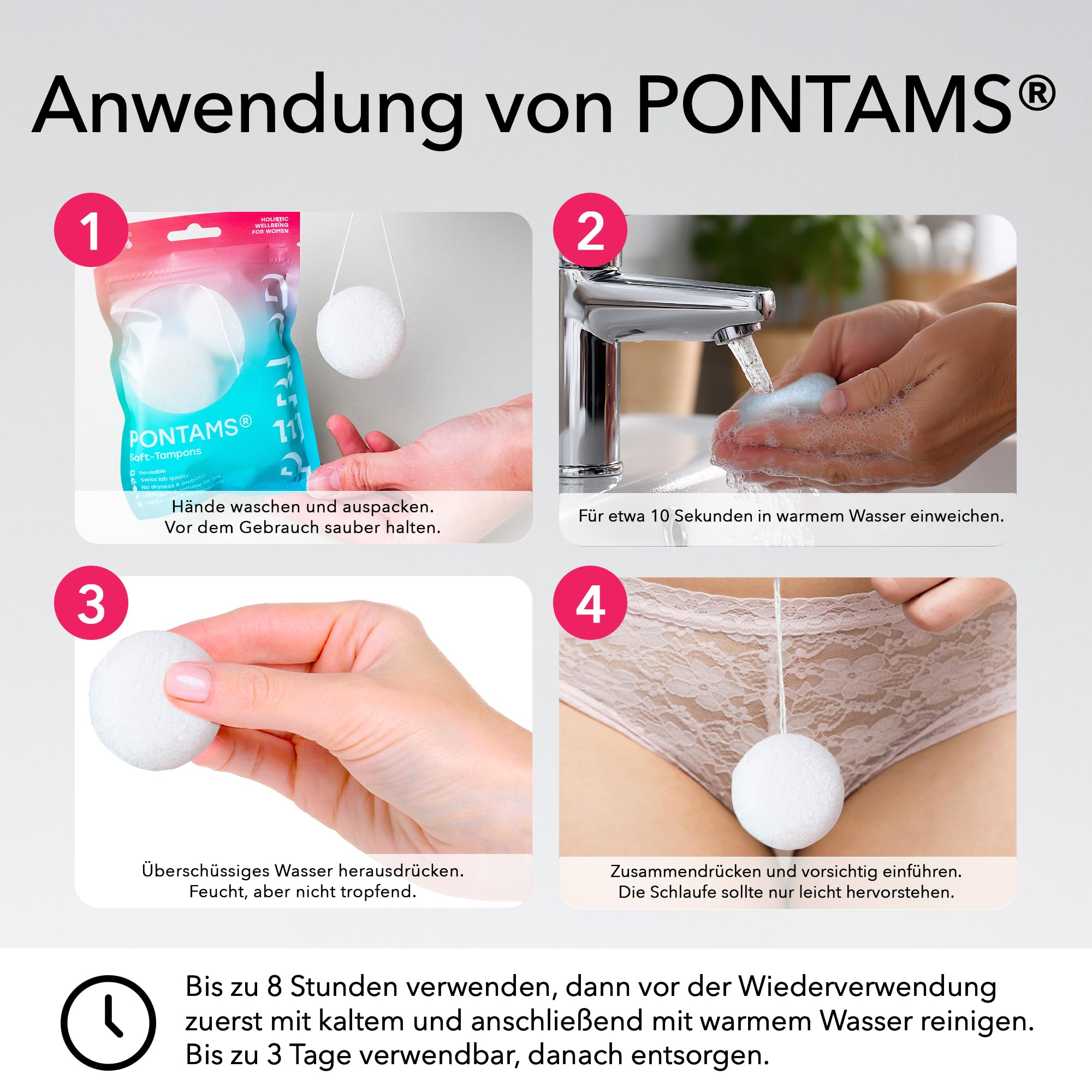 PERIOD PONTAMS Soft-Tampons für Frauen – 3 Tage wiederverwendbare und kompostierbare Tampons – Unterstützung des probiotischen Gleichgewichts – Ultraweich, auf pflanzlicher Basis, 12 Stück