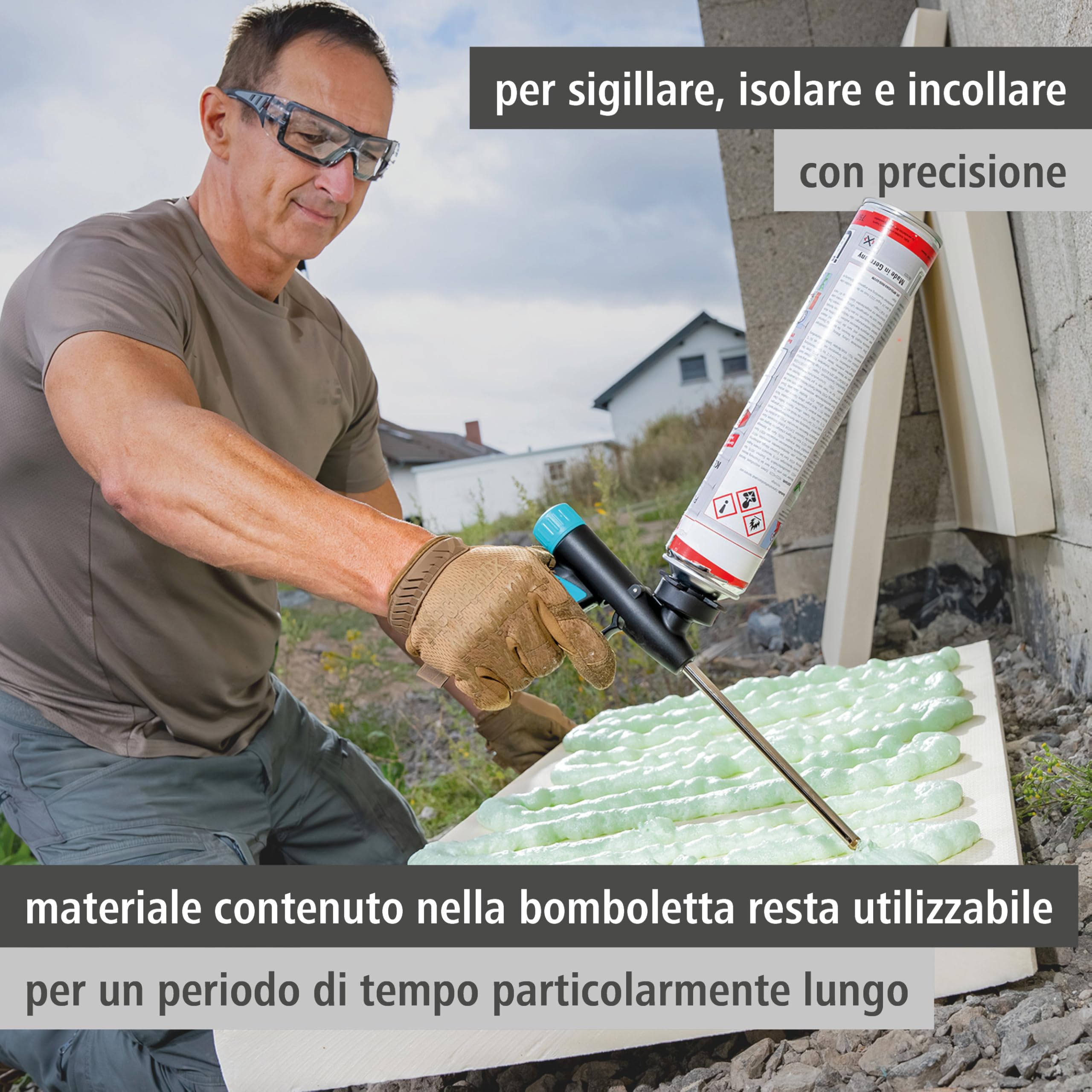 wolfcraft Pistola dosatrice per schiuma di montaggio I 4342000 I Per sigillare, isolare e incollare con precisione