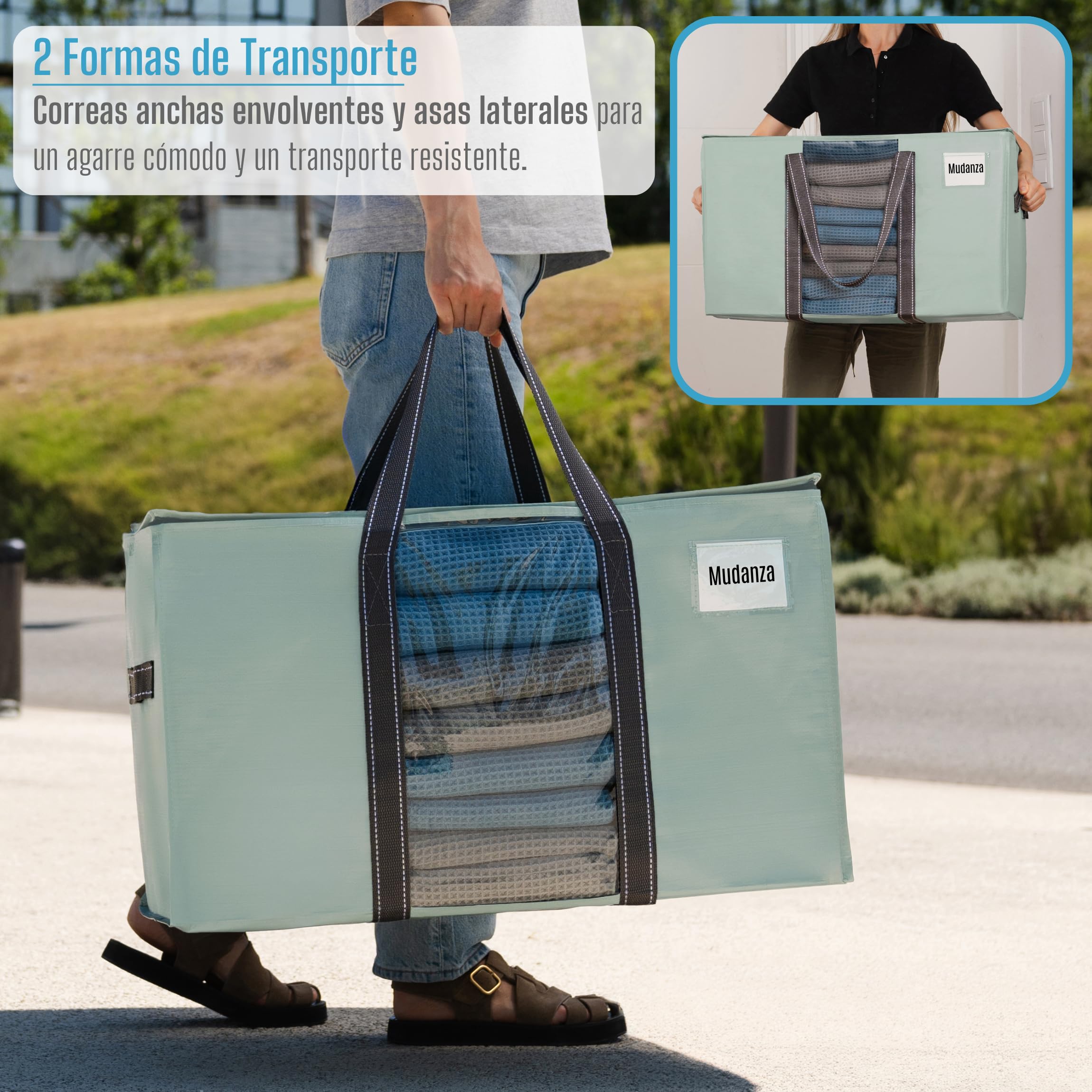 VENO Bolsa de Mudanza Extragrande y Resistente, Organizador de Ropa, Bolsas de Mudanza con Cremallera, Cubos de Almacenamiento Plegables, Almacenamiento en el Dormitorio(Verde Claro,Pack de 2)