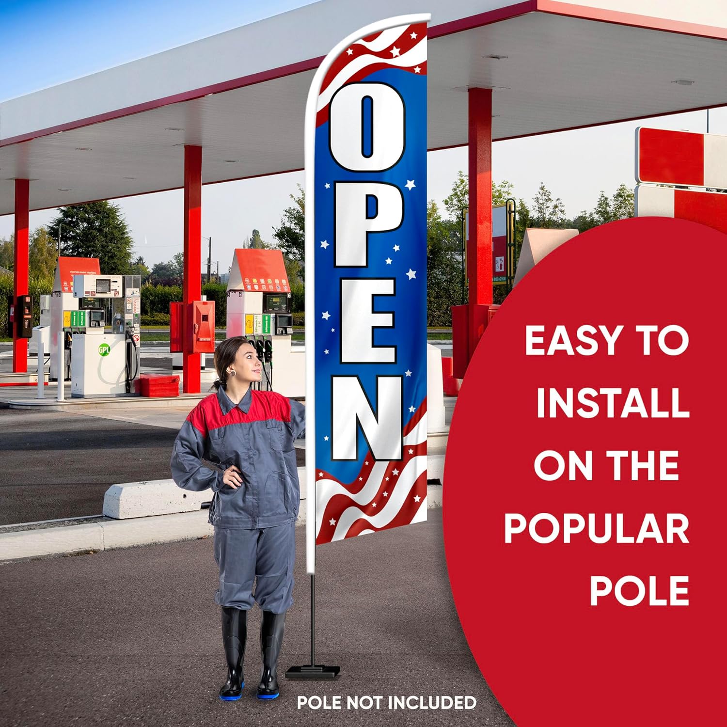 Now Open Flags for Businesses, Advertising Flags for Outside, Restaurant, House, Food Trucks, Events and Fairs - Now Open Banner Feather Flag 12ft x 2.5ft (Pole and hardware are not included) - Image 5