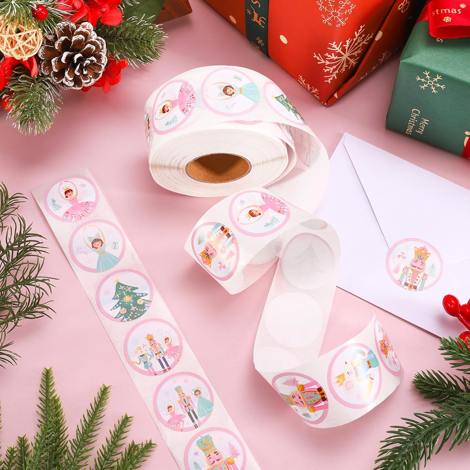 Whaline 1000Pcs Christmas Stickers Roll Nutcracker Seal Stickers Self-Adhesive Xmas Winter Holiday Label Decals for Craft Scrapbook Envelope Card Gift Decor - Image 3