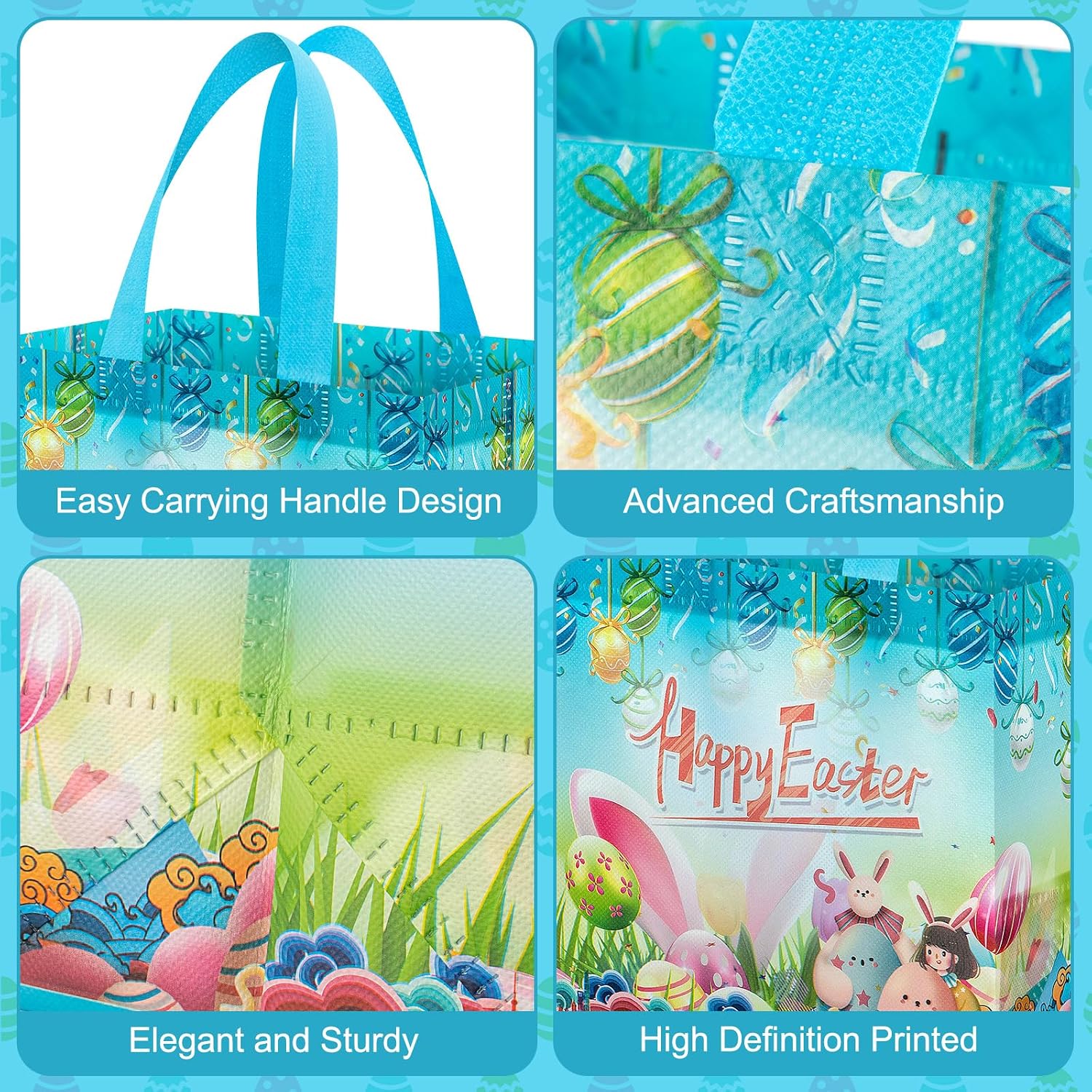 6 Pack Happy Easter Gift Bags with Handles - Reusable Easte Egg Hunt Bag, Multifunctional Non-Woven Spring Tote Goodie Bags for Easter Gifts Wrapping, Party Favors and Supplies, 8.3×8×5.9 inch image 4
