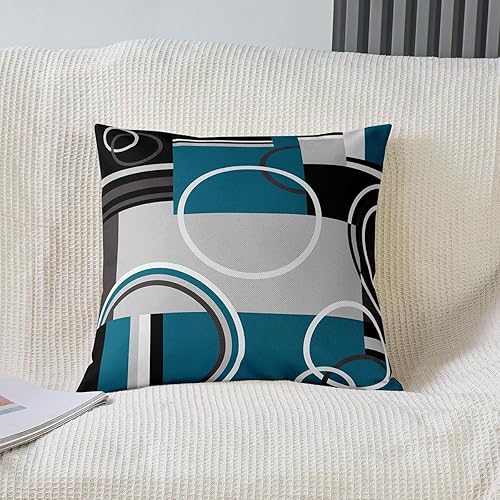 Miniatura 2 de Fundas de Almohada Decorativas Modernas Color Turquesa Fundas de Cojín Modernas con Rayas Grises Negras Azules Geométricas 16x16 Juego de 2 Círculos
