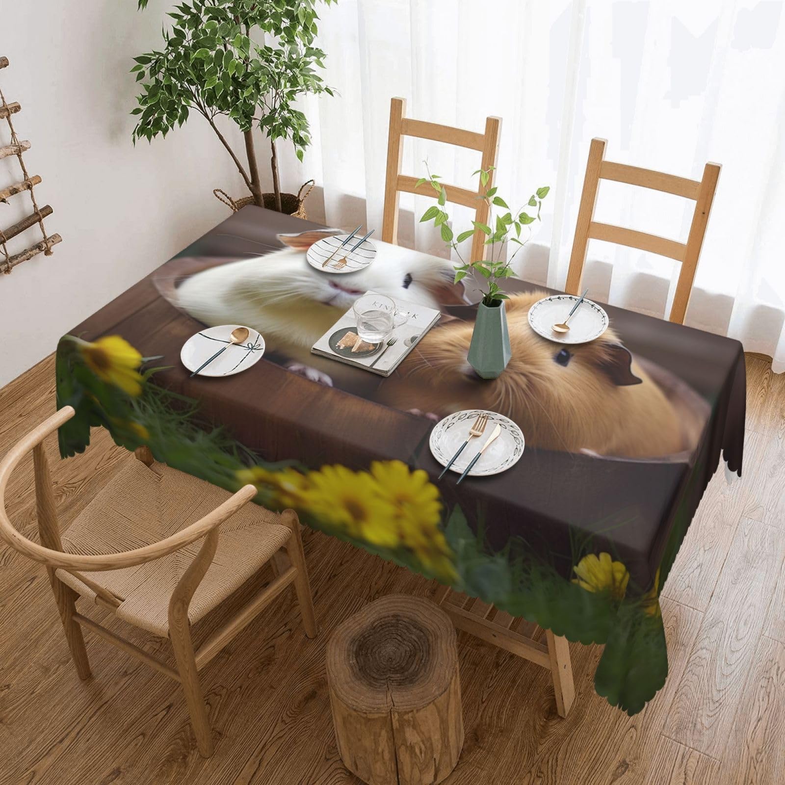 WPKJU Guinea Pigs Printed Rectangle Tablecloth 72x54 Inch with Lace Trim, Water-Resistant Washable Table Cover for Farmhouse Weddings, Outdoor Picnics & Holiday Dining