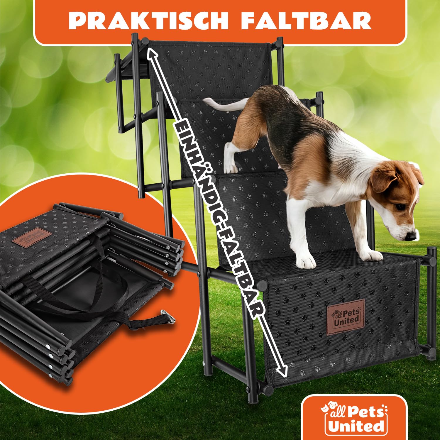 all Pets United® Hunderampe klappbar Hundetreppe Hunde- & Katzentreppe Rampe Einstiegshilfe für Kofferraum Haustiertreppe für Große & Kleine Tiere (Hundetreppe)