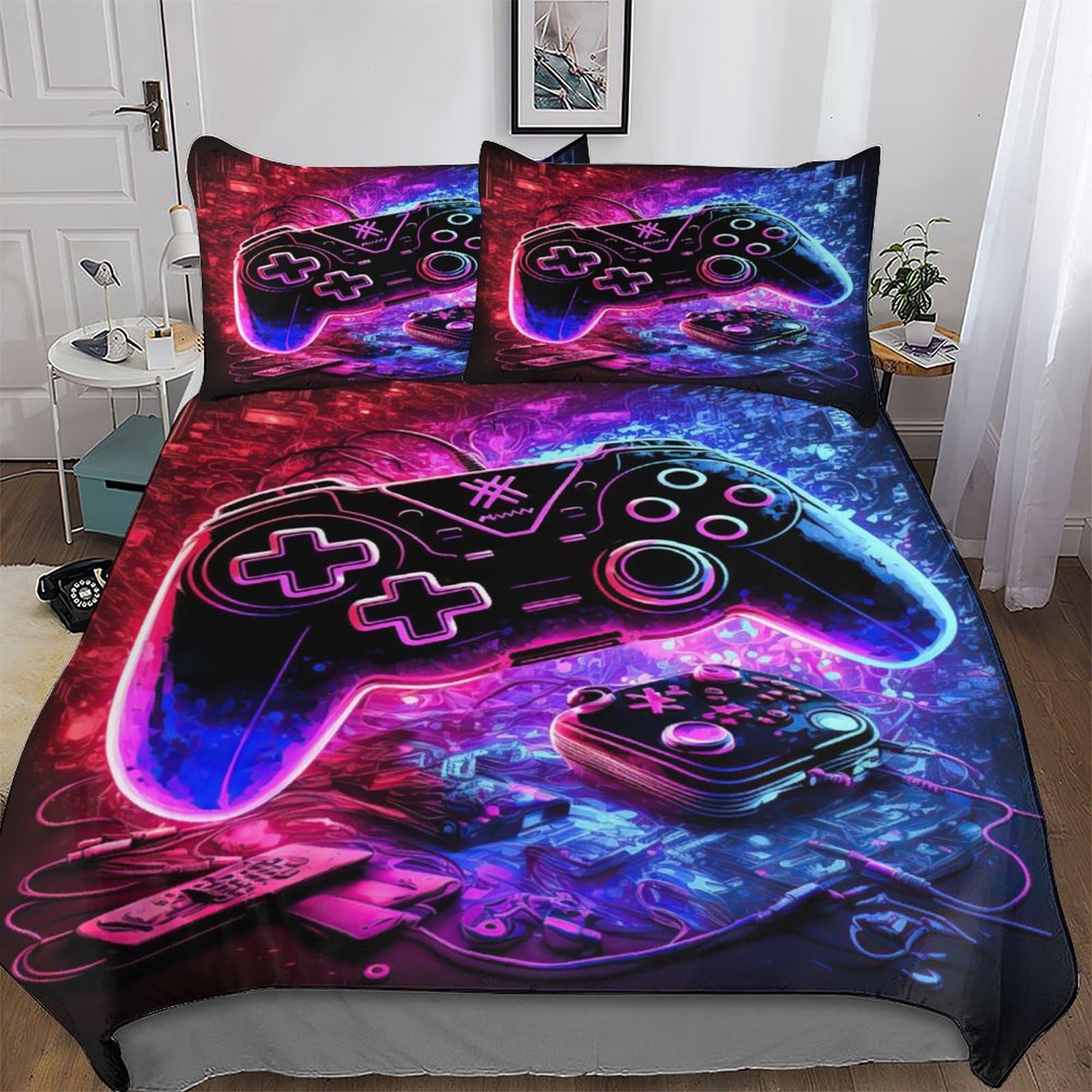 Parure de lit manette de jeu 3 pièces avec housse de couette King 220x240cm