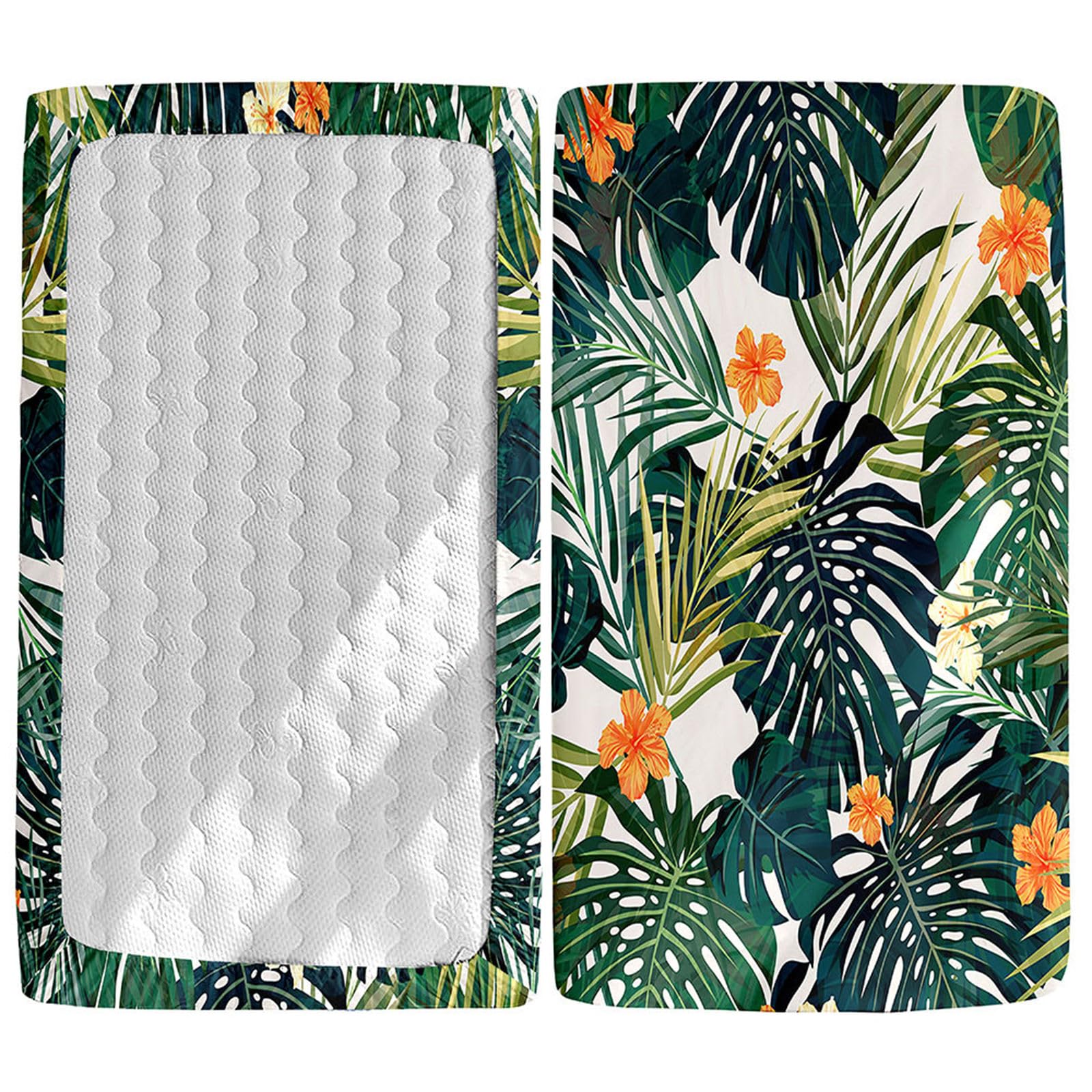 Odot Cot Bed Fitted Sheets, Plant Leaves Pattern Cot Bed Sheet Fitted Sheets for Cribs Baby Bed Sheets Soft Bassinet Sheets Cot Bed Mattress Protector for Boy Girl (40x90cm,Plant Flowers)