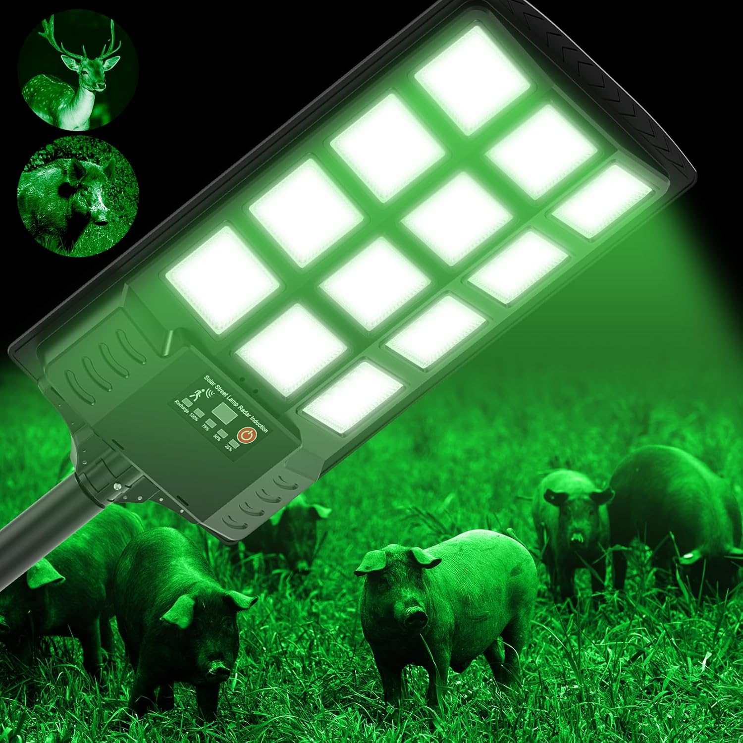 Hog Light for Night Hunting,Powered Feeder Light(Green) 18000LM Solar Lights for Hunting Hogs, Coyote, Varmint, Deer, Motion Activated Feeder and Waterproof