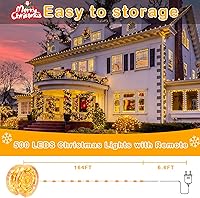 Vista 6 de Decute Guirnalda de luces de Navidad de 164 pies, 500 LED, regulable, con control remoto, alambre de cobre, luces estrelladas con certificación UL