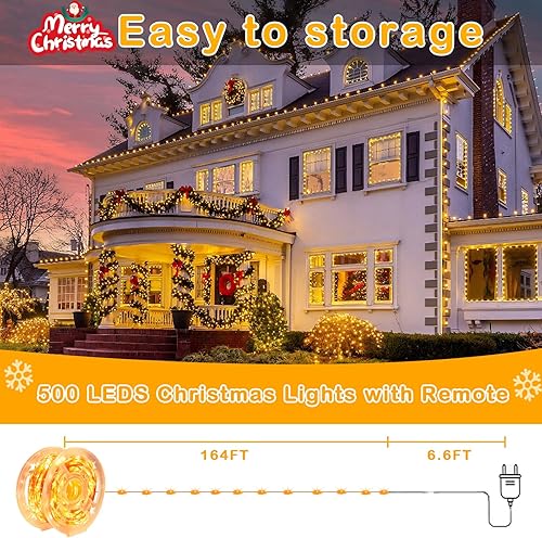 Miniatura 6 de Decute Guirnalda de luces de Navidad de 164 pies, 500 LED, regulable, con control remoto, alambre de cobre, luces estrelladas con certificación UL,