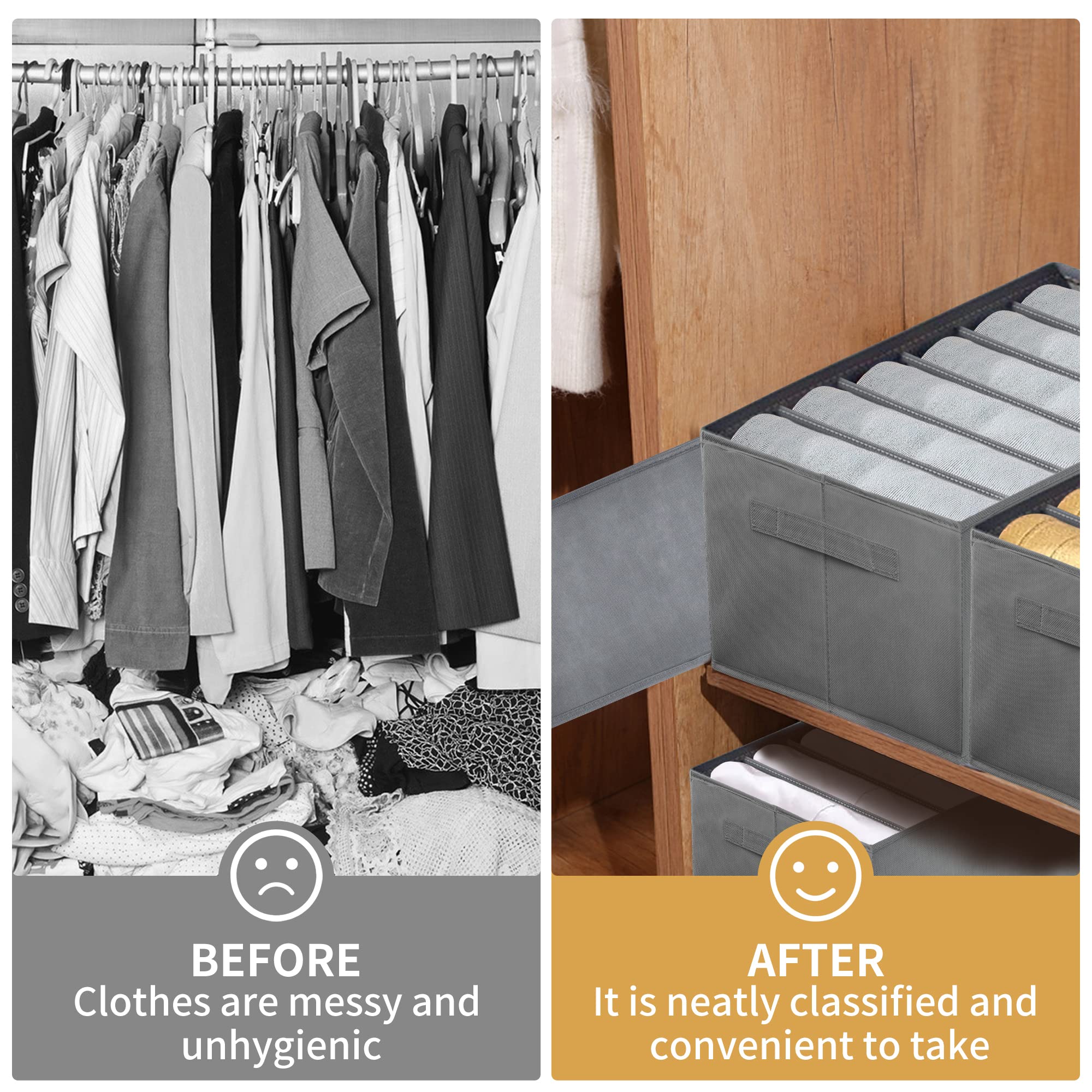 SONGMICS Lot De 4, Organisateur à 6 Compartiments, Boîtes De Rangement, Panier, 42 X 30 X 17 Cm, Pour Pantalons, Vêtements, Noir D'Encre RUS009B04