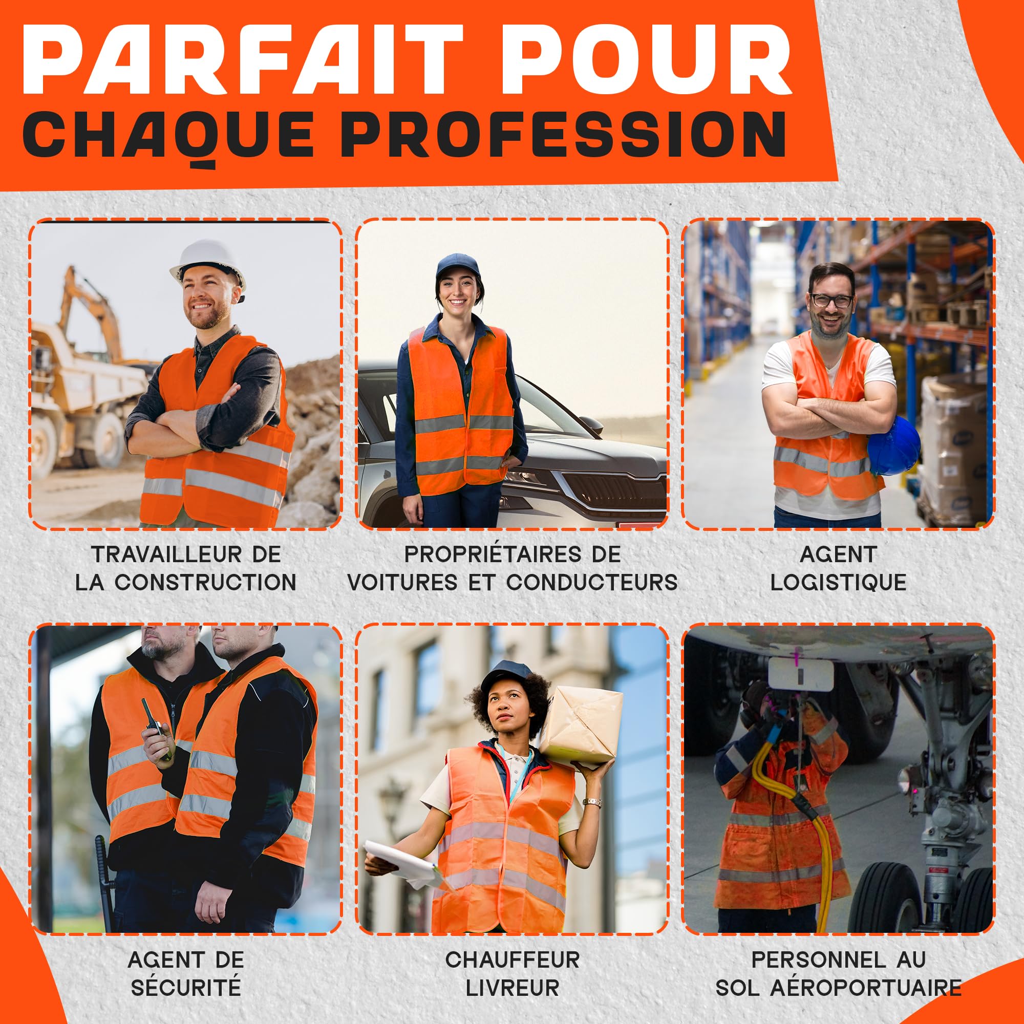 MAZALAT work wear Gilet securite 4 & 10 pièces pour Hommes & Femmes – Conforme aux Normes en ISO 20471 & en ISO 13688 – léger & Respirant – Gilet reflechissant Velo, Veste de Chantier