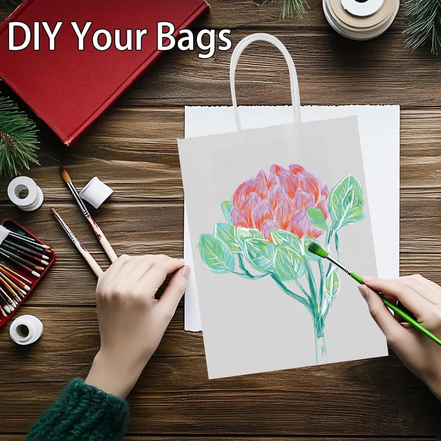 OEMVALATY 300Pcs 5.9x3.2x8.3 Inch Small White Paper Bags with Handles Bulk Gift Wrap Bags Kraft Paper Gift Bags for Birthday Party Favors Grocery Retail Business Shopping Merchandise Goody Craft Bags - Image 8