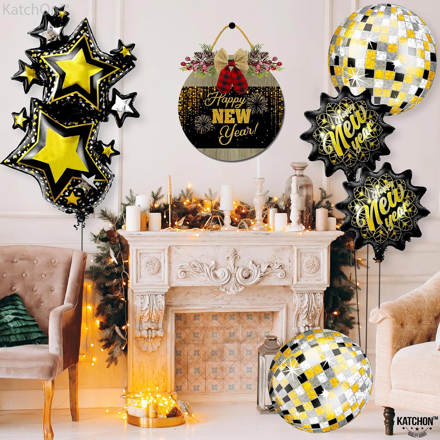 KatchOn, Giant New Years Eve Balloons Kit - Pack of 5 | Happy New Year Balloons for Happy New Years Decorations 2026 | New Years Eve Party Supplies 2026 | Nye Balloons