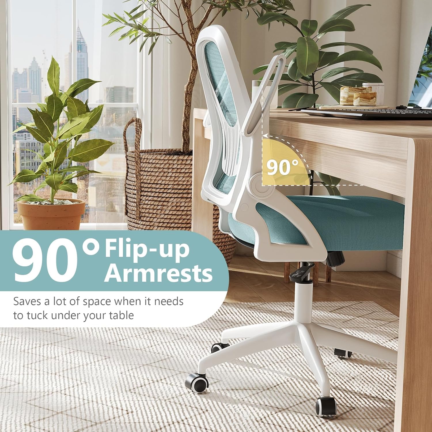 Giantex Mesh Office Chair, Ergonomic Desk Chair with Flip-up Arms & Lumbar Support, Height Adjustable Swivel Computer Desk Chair with High Back for Home Office (Blue)