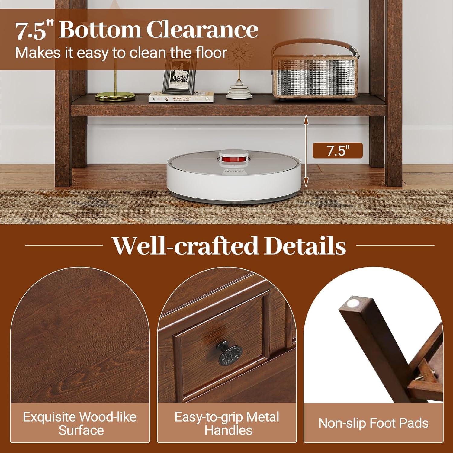 GOFLAME Narrow Console Table with 2 Drawers, 38” Rustic Sofa Table with Bottom Storage Shelf & Embossed Design, 2-Tier Vintage Entry Tables for Living Room, Entryway, Hallway, Walnut